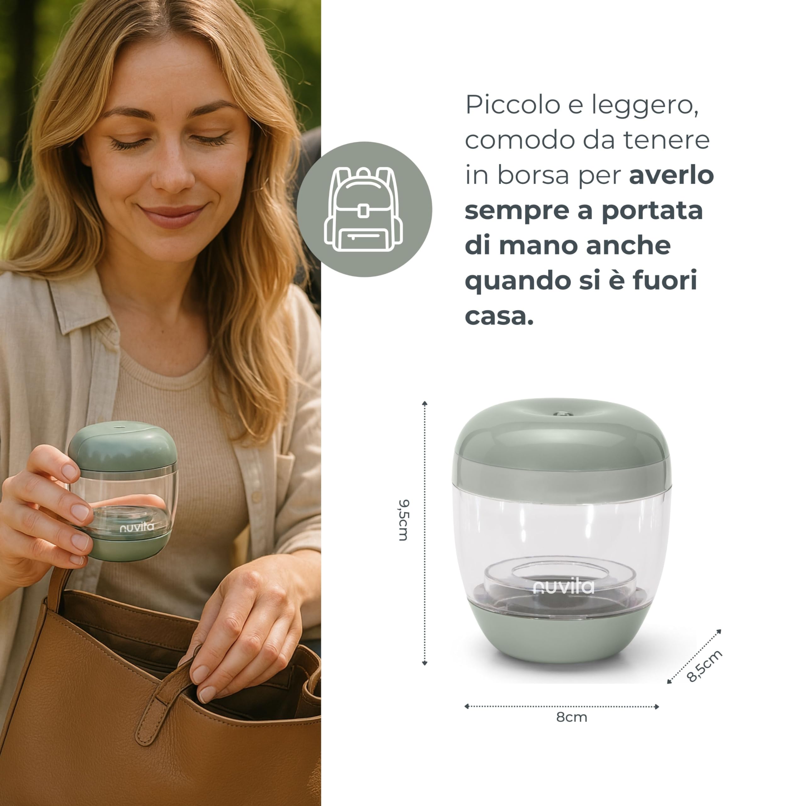 Nuvita 1556 | Sterilizzatore UV portatile MellyPlus per biberon, ciucci e proteggi capezzoli | uccide il 99% dei germi | Senza BPA | Verde salvia
