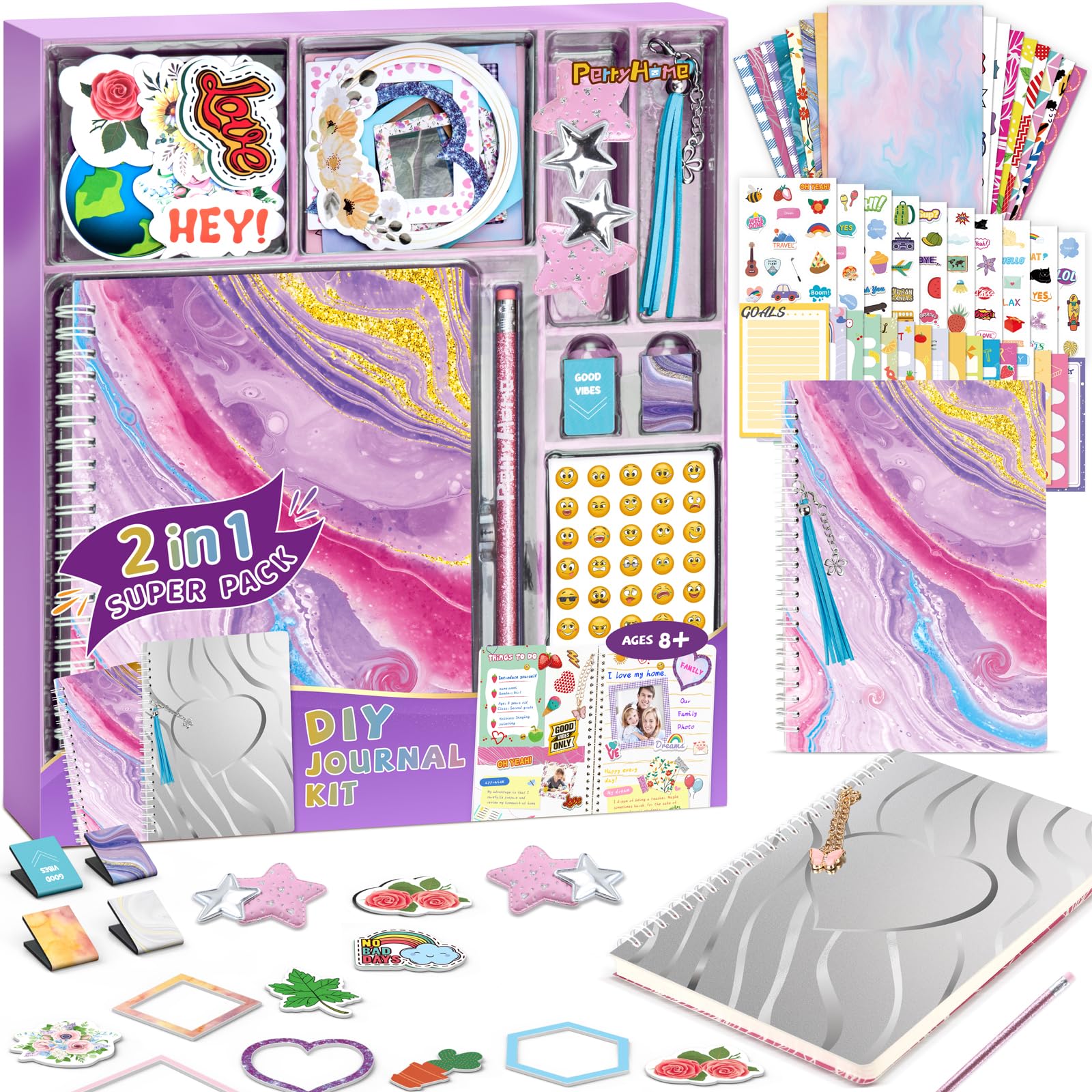 PERRYHOME DIY Journal Kit for Girls Ages 8-14, DIY Girl Journal Set for Teenage Girls Scrapbook & Diary Kits, Journaling Art Crafts Kit Teen 8 9 10 11 12 13 14 Year Old Girl Birthday Gifts - Purple-image-27