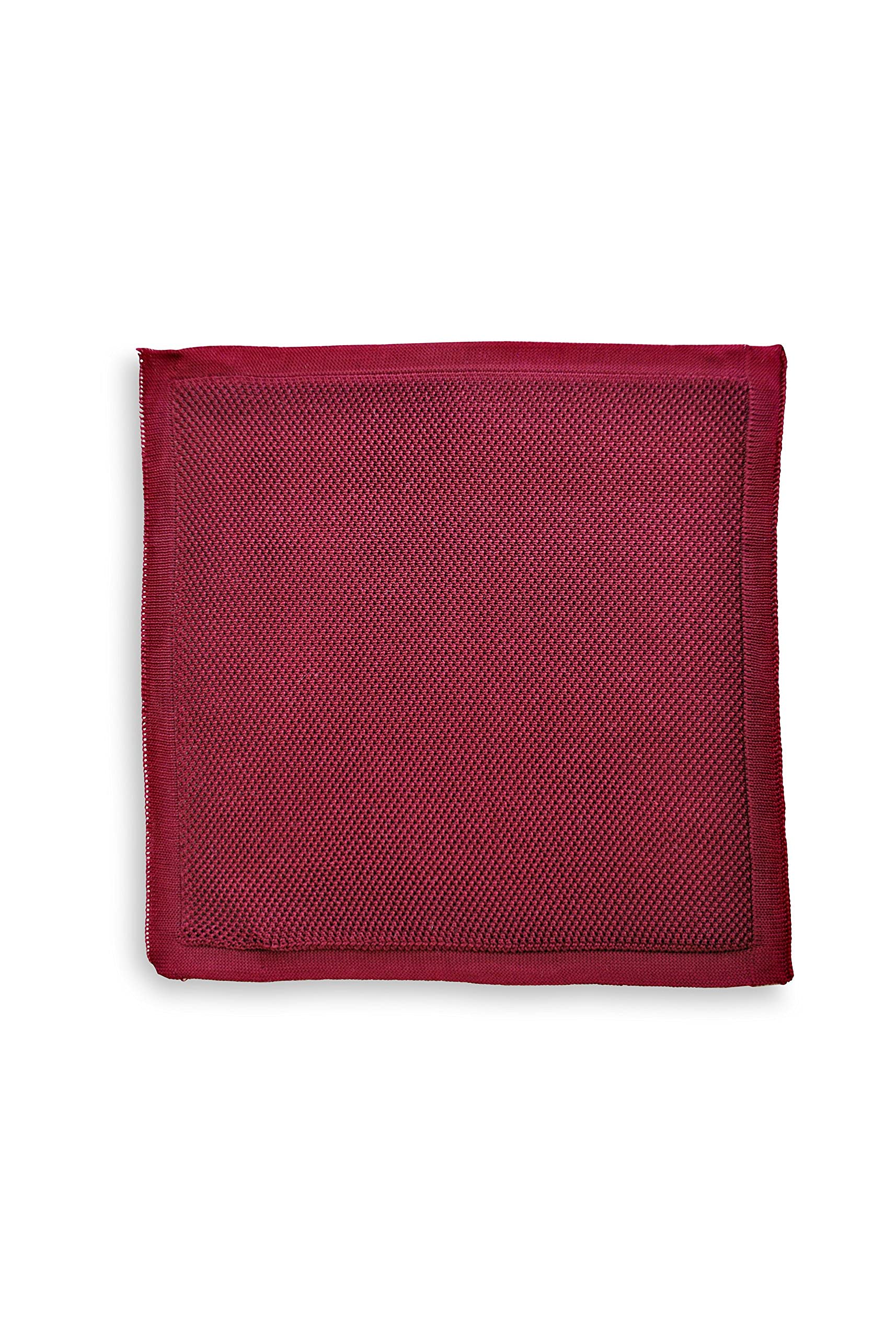 Frederick Thomas plain maroon knitted pocket square with white edging