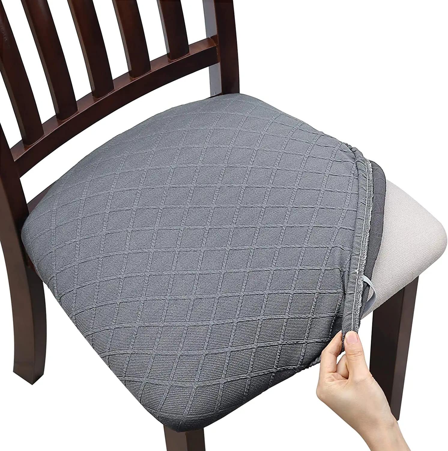 Stuhlhussen Graue Geometrie Stuhlbezug Sitzfläche Spandex Stretch-Sitzbezug Stuhl,Abnehmbar und Waschbar,Küche Stuhlbezüge Esszimmer Stuhl Überzug Stuhl Bezug Hochzeit