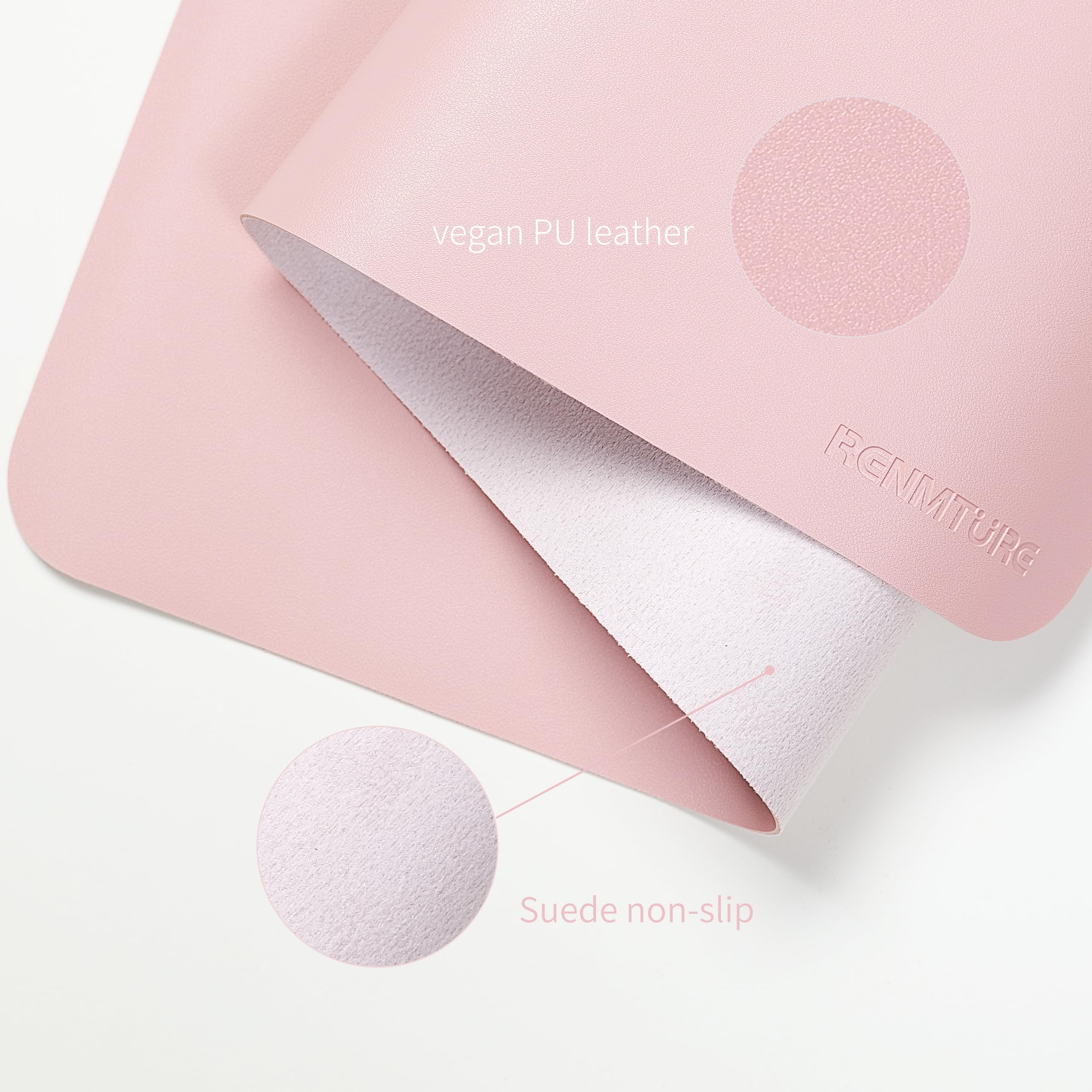 RENMTURE Tappetino per mouse, grande tappetino da scrivania in ecopelle, accessorio per casa, lavoro, ufficio, tappetino da gioco (91,4 x 43,2 cm, rosa chiaro)