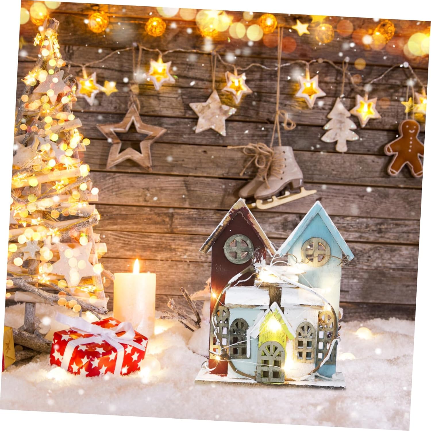 LIFKOME 1pc Christmas Mini House Ornament Delicate Decor for Holiday Party Xmas Decoration for Home Living Room Bedroom Non-Battery Operated and Charming Holiday Accents