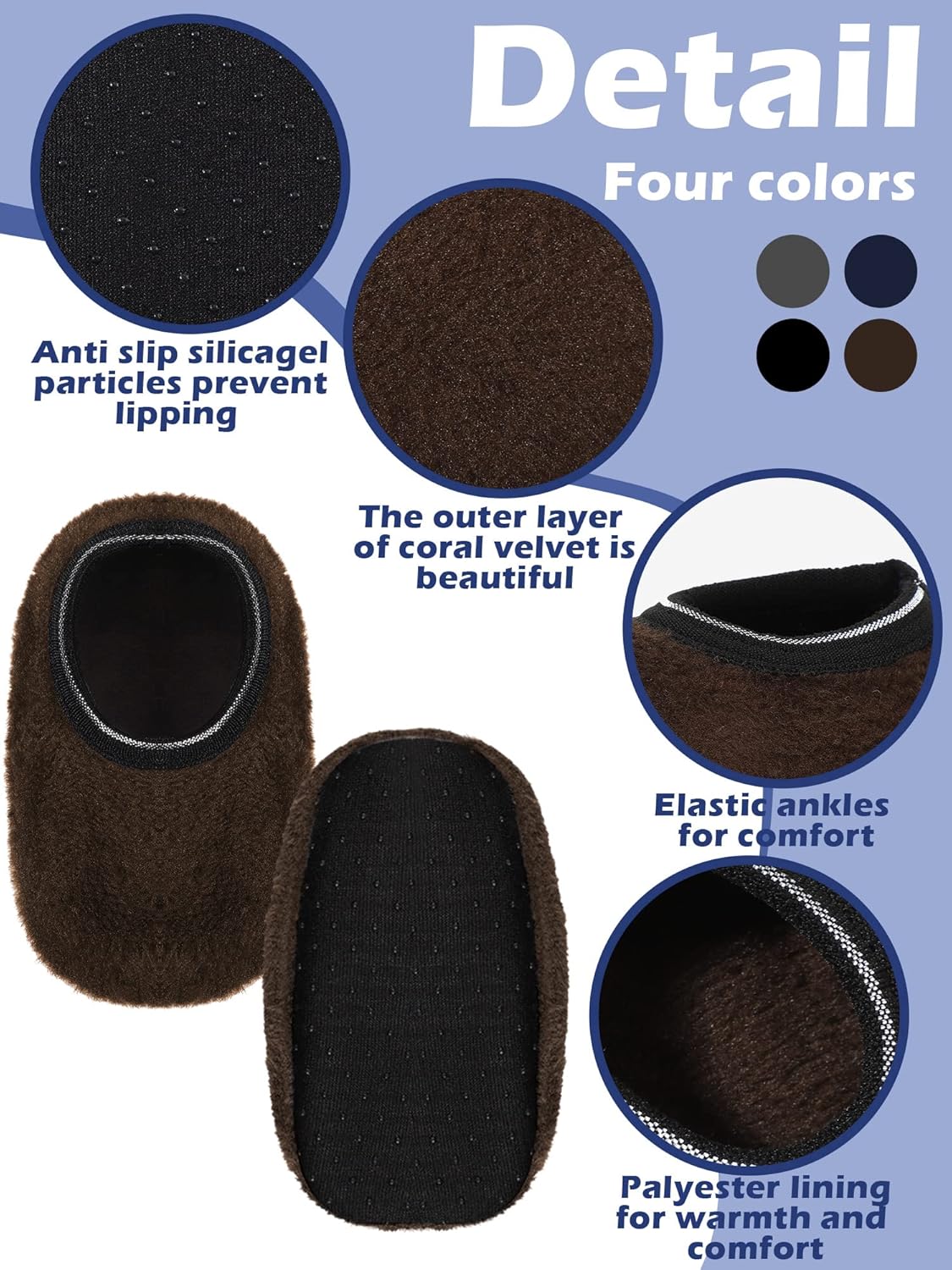 SATINIOR 4 Pairs Kids Non-Slip Slipper Socks Coral Velvet Warm Ankle Socks for Toddlers and Kids - Image 6