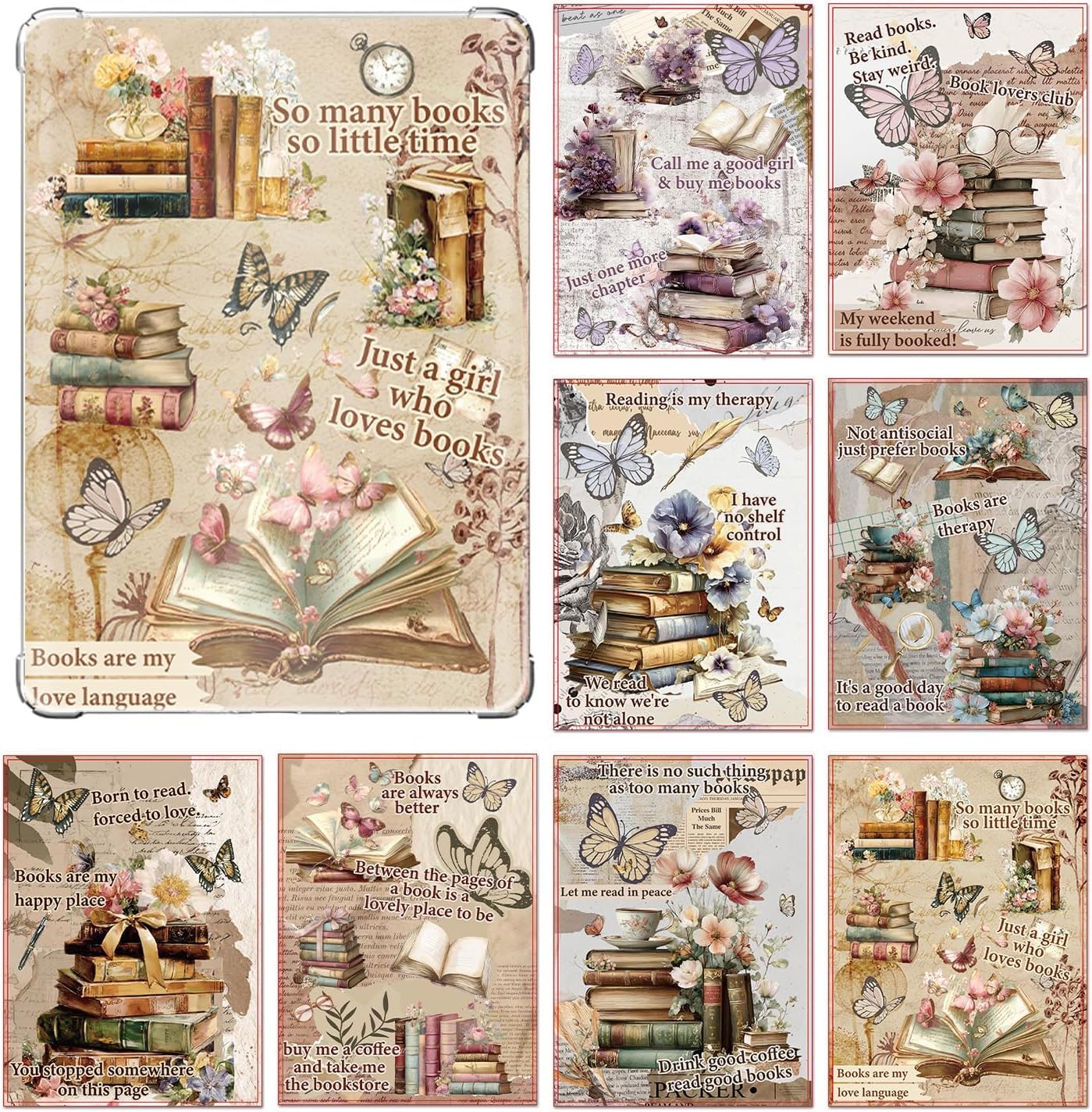Set de 8 cartes décoratives vintage pour Kindle Paperwhite 11e/12e génération, inserts papier thème lecture
