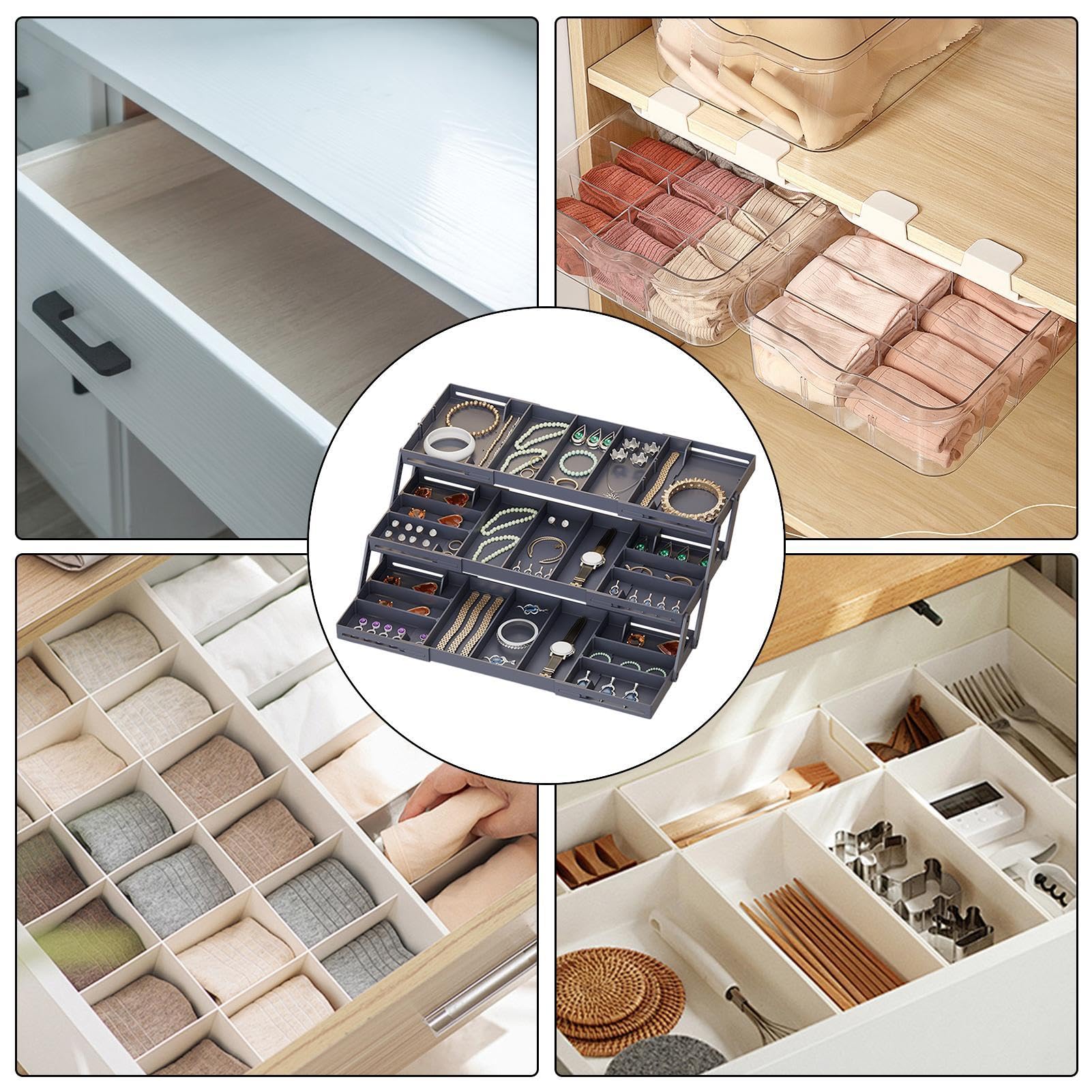 Set 72 Organizer Per Cassetti In Plastica Trasparente – 4 Dimensioni Con Cuscinetti Antiscivolo, Vassoi Impilabili Per Trucco, Cucina, Ufficio