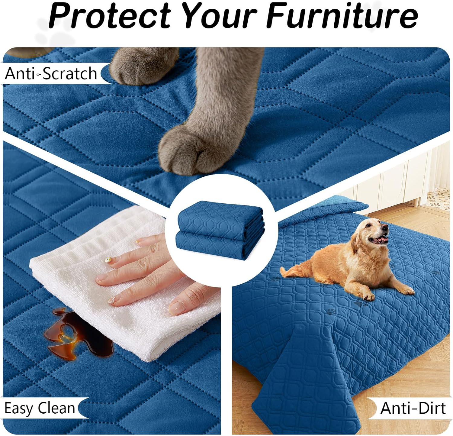 hyha Waterproof Dog Bed Blanket, Soft Pet Blankets, Waterproof Couch Cover for Dogs, Reversible Sofa Covers Washable for Furniture (30x53 Inch, Navy Blue/Blue) - Image 4