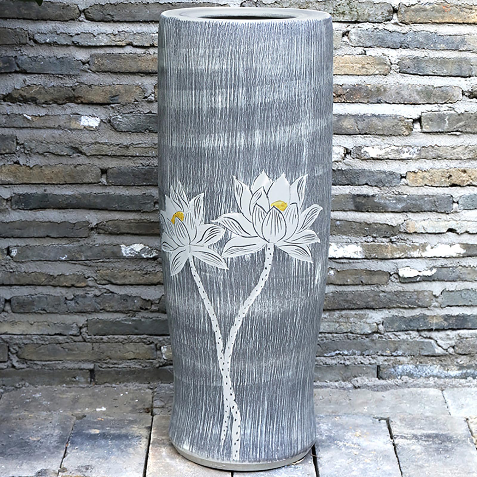 Lavello a colonna in ceramica realizzato a mano, lavabo in argilla caolino, lavello rustico rotondo autoportante per uso interno ed esterno
