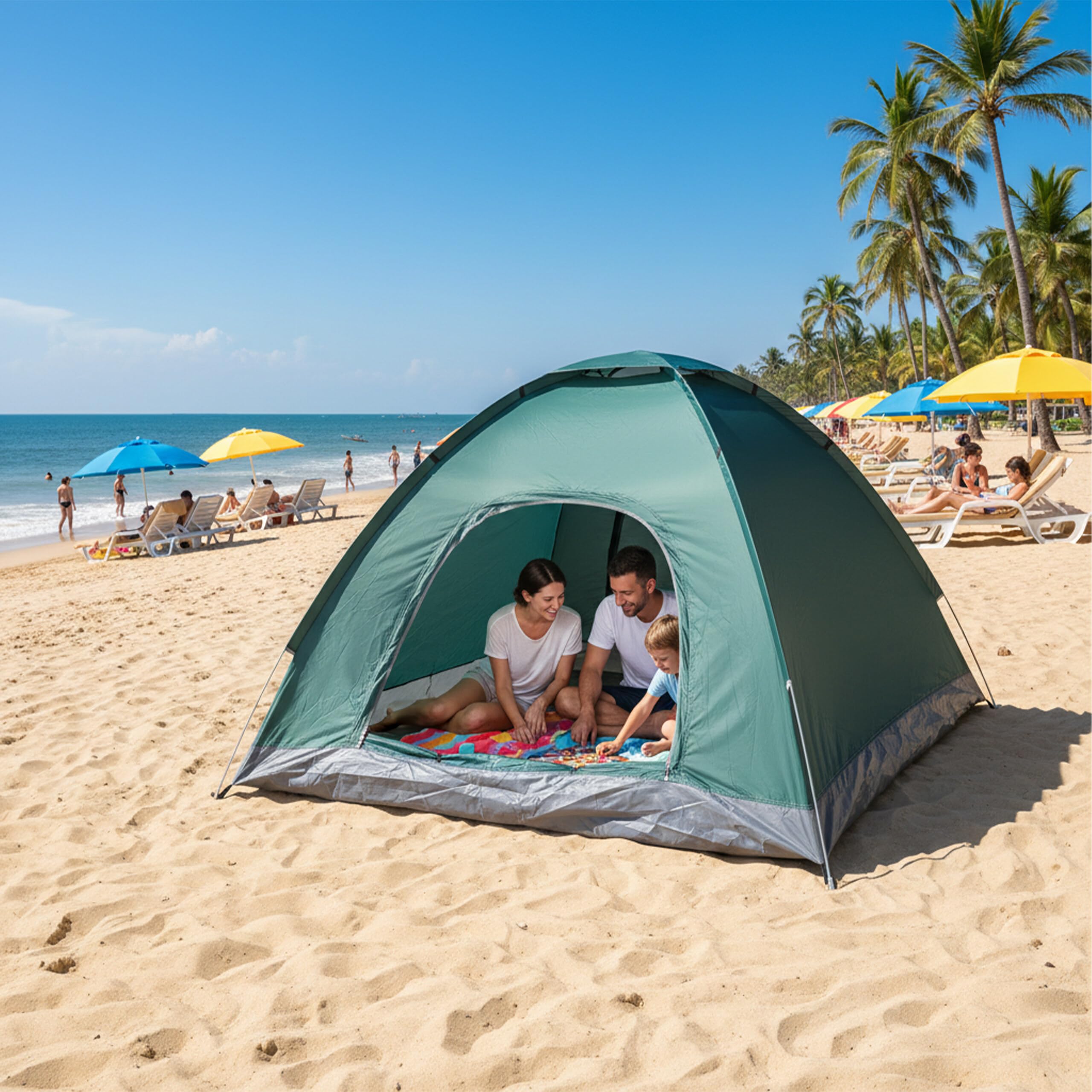 Relaxdays Tienda de Campaña Pop Up Playa 2-3 Personas Poliéster Fibra de Vidrio Azul 125x200x200 cm
