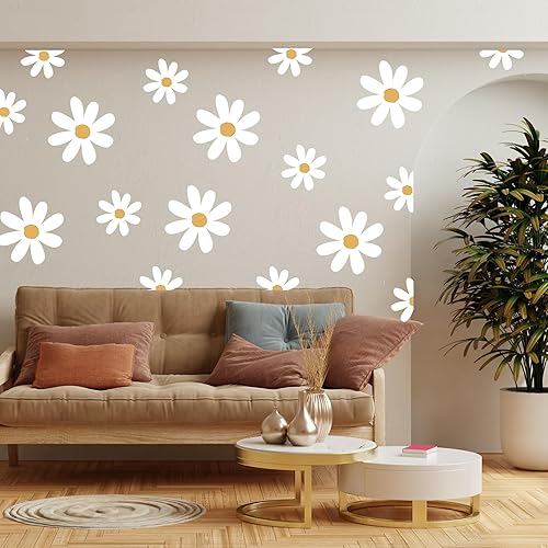Miniatura 3 de Calcomanías de pared con diseño de margaritas blancas, calcomanías de pared de margaritas grandes, calcomanías florales para niños, niñas,