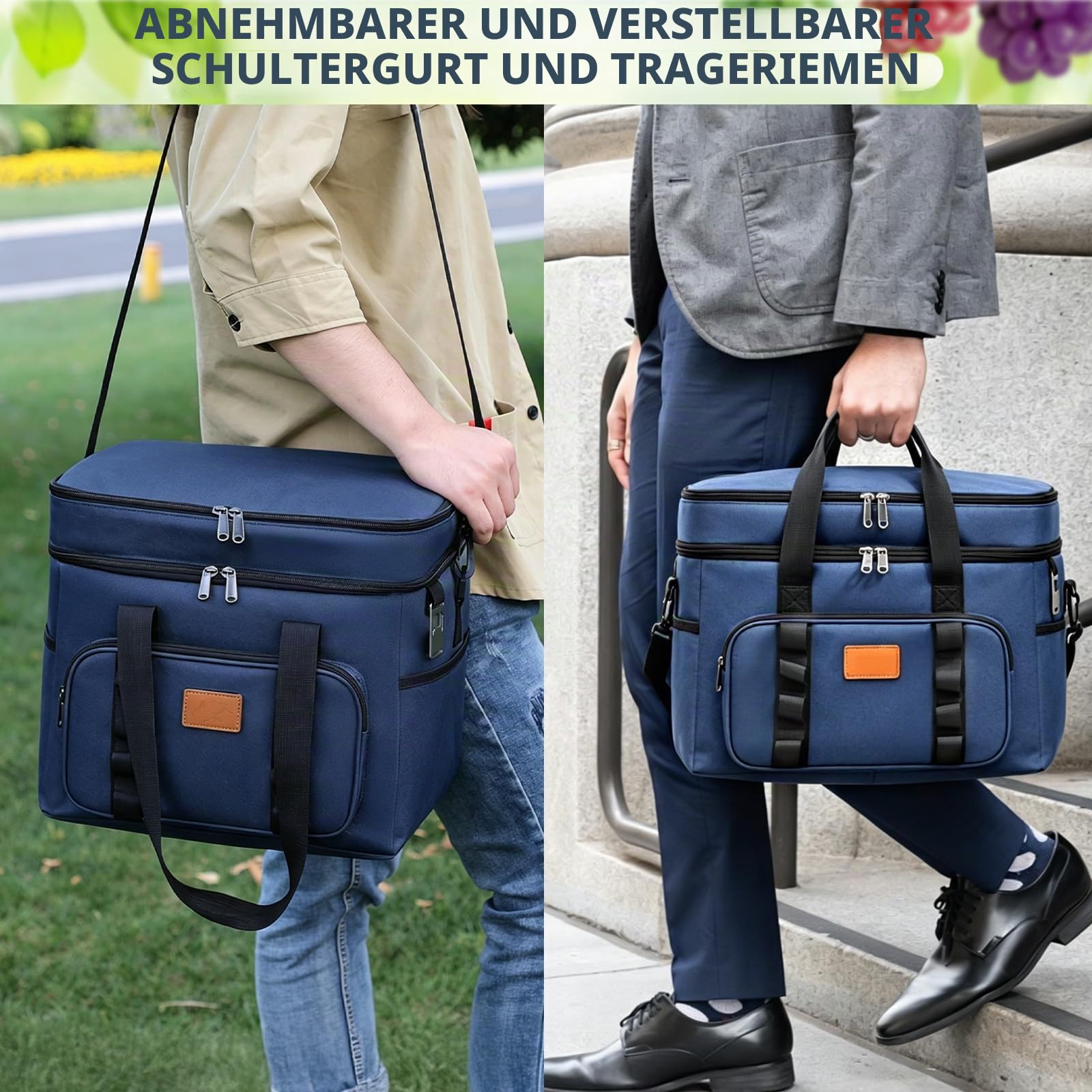 Kühltasche 30.7L Doppel-Kühltasche Groß Faltbar, Thermotasche Hält Warm & Kalt, Picknicktasche mit Schulterriemen,Tragbar Wiederverwendbare Isoliertasche Einkaufstasche