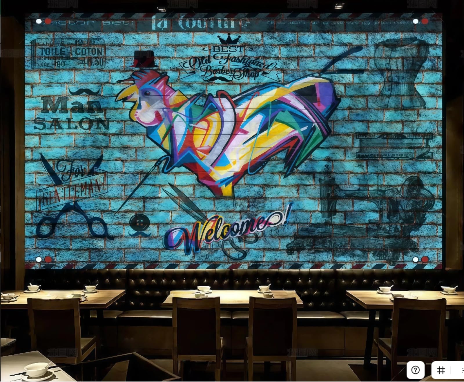 XDOUBAO Wallpaper Nostalgic Green Cement Wall Graffiti Trend Barber Shop Afternoon Tea Coffee Shop Background Mural Western Restaurant Wallpaper,3D,430x300cm