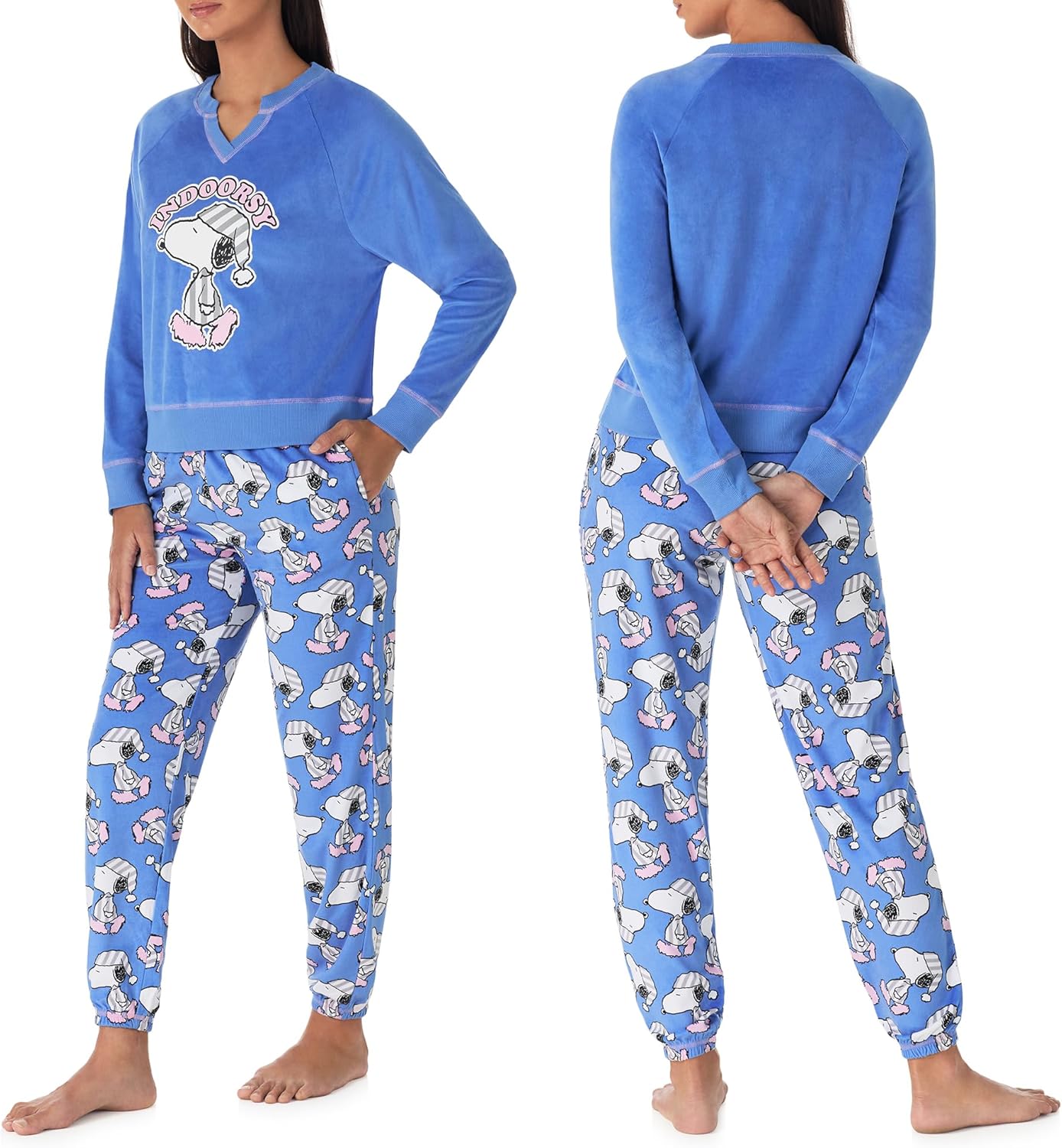 Richard Leeds International Womens Long Sleeve Pajama Top & Jogger Set - Hello Kitty | Pooh | Snoopy | Stitch - Soft PJs Set - Image 2