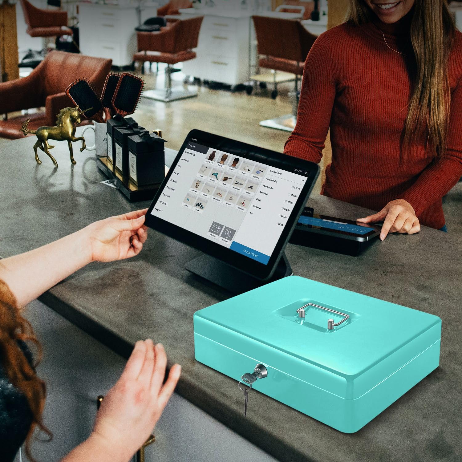 Flexzion Caisse à monnaie métal 9 compartiments plateau amovible clé