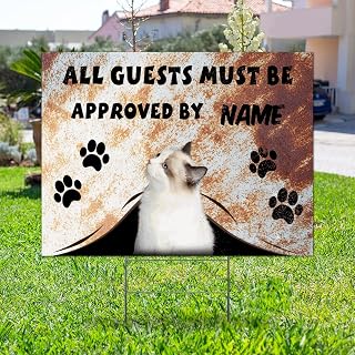 All Guests Must Be Approved By Cat Yard Signs Pet Rules Personalized Cat Name Corrugated Plastic Yard Sale Signs with H-Stakes Party Lawn Decorations For Birthday Rent Halloween Christmas 18x24in