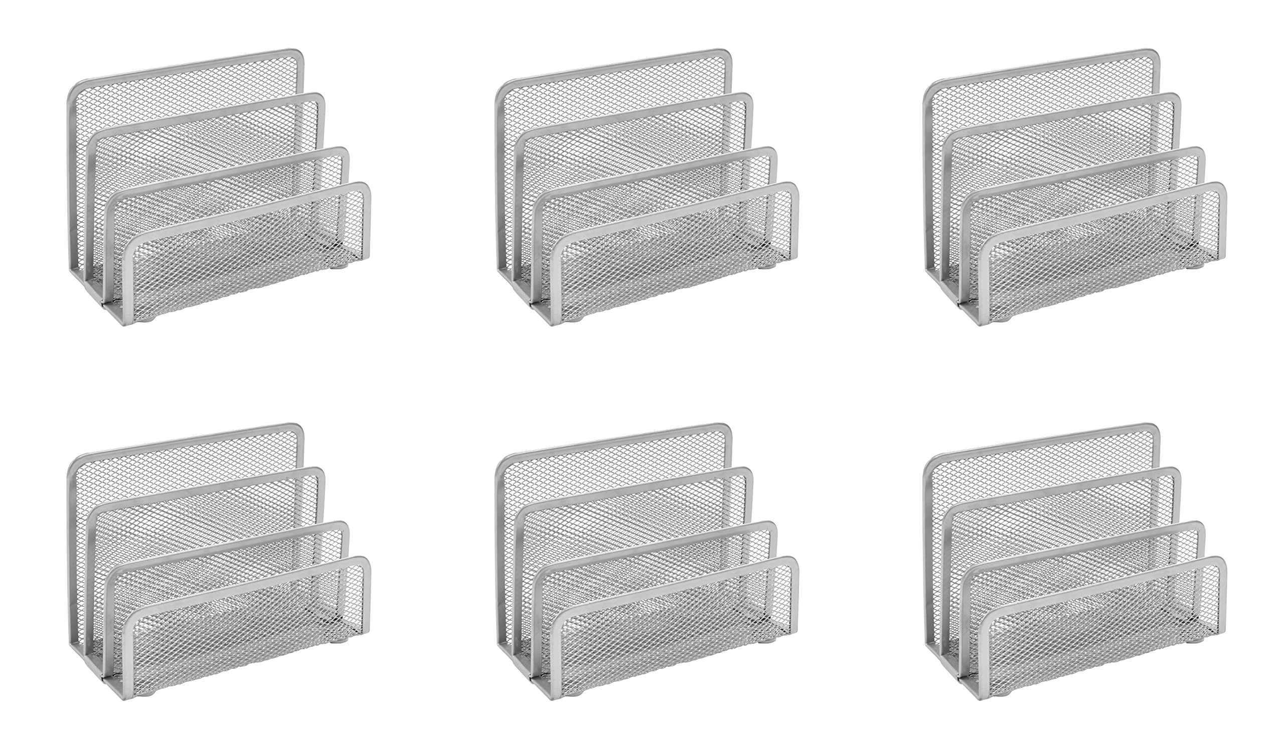 OSCO Wire Mesh Letter Holder 6 Pack – 3-Slot Wiremesh Document Organiser & Mail Sorter for Desk, Envelopes & Paperwork, Compact Desktop File Storage – Silver — image 1