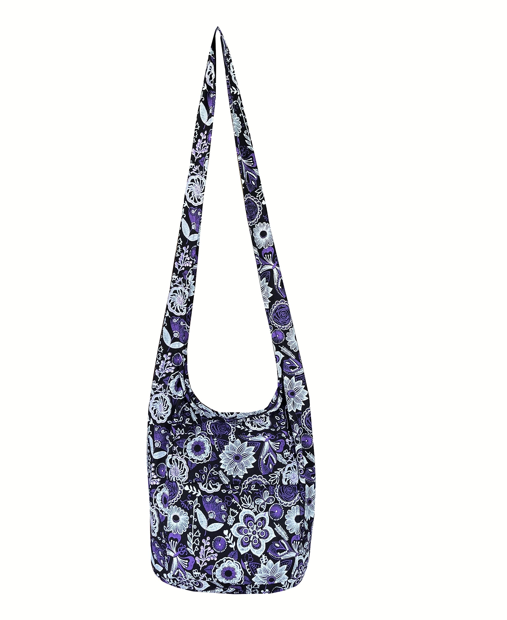 Blue Orchid Fully Lined Butterfly Boho Crossbody Purse - Handmade Hippie Hobo Sling Shoulder Bag - Medium