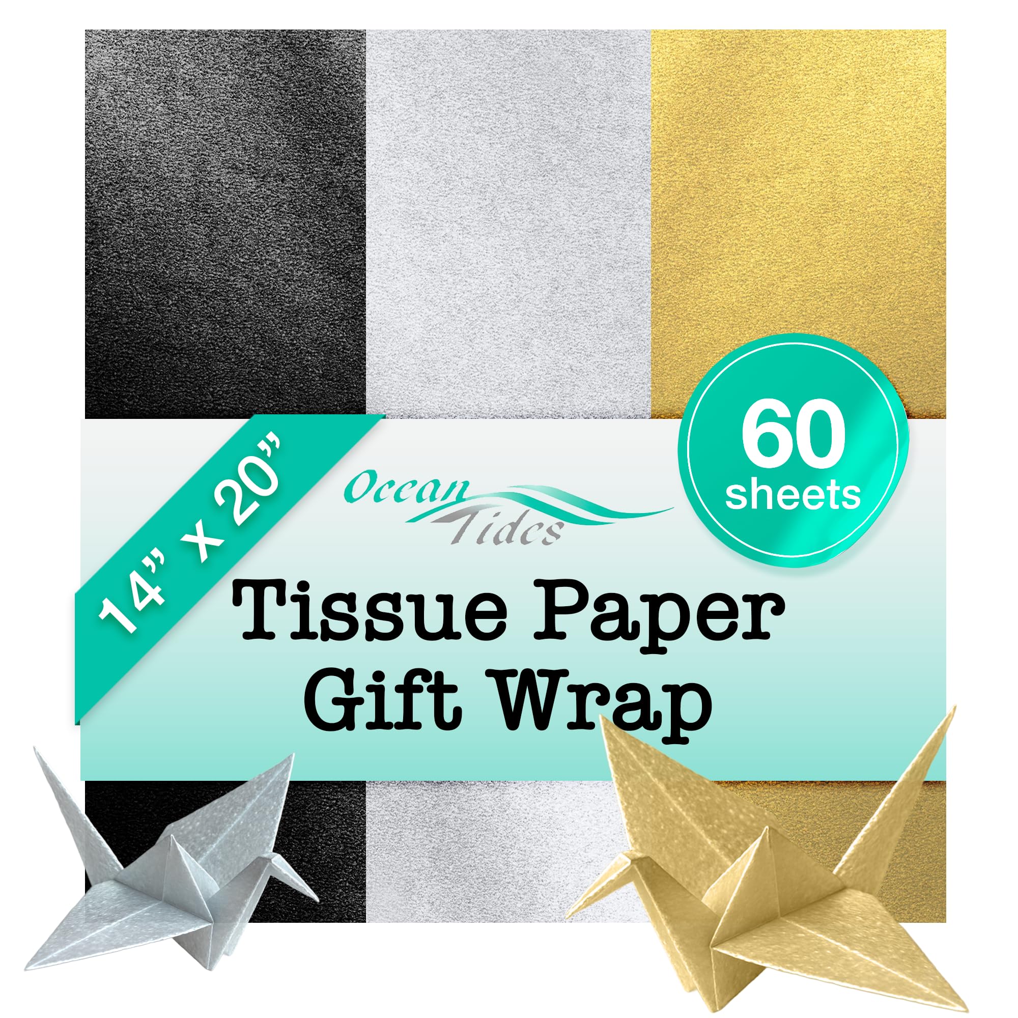 Tissue Paper for Gift Bags - 3 Colors 60 Sheets 14x20in Wrapping Paper