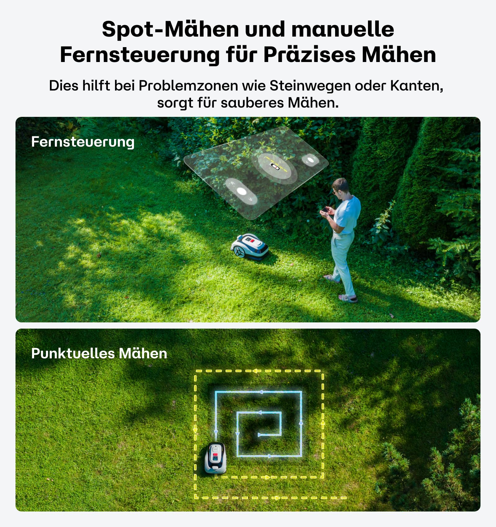 Raccoon 2 SE Mähroboter Ohne Begrenzungskabel, Ohne RTK, Max. 600㎡, 5Ah-Schnellladung Batterie, App-Smarte Mehrzonensteuerung, 3-8cm Schnitthöhe, KI Gesteuerter Mähroboter, 20° Steigung