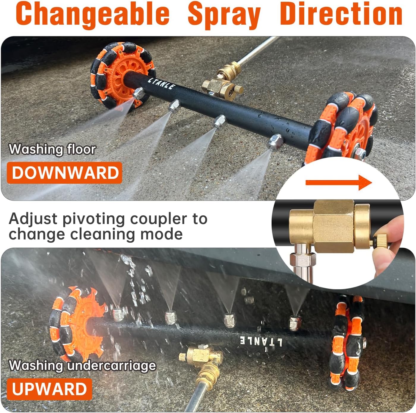2-in-1 Can Move Horizontally Pressure Washer Undercarriage Cleaner Water Broom, 15" Surface Cleaner Power Washer Attachment with 4 Nozzles 3 Extension Rods andSpare Wheel，4000 PSI (15inch)