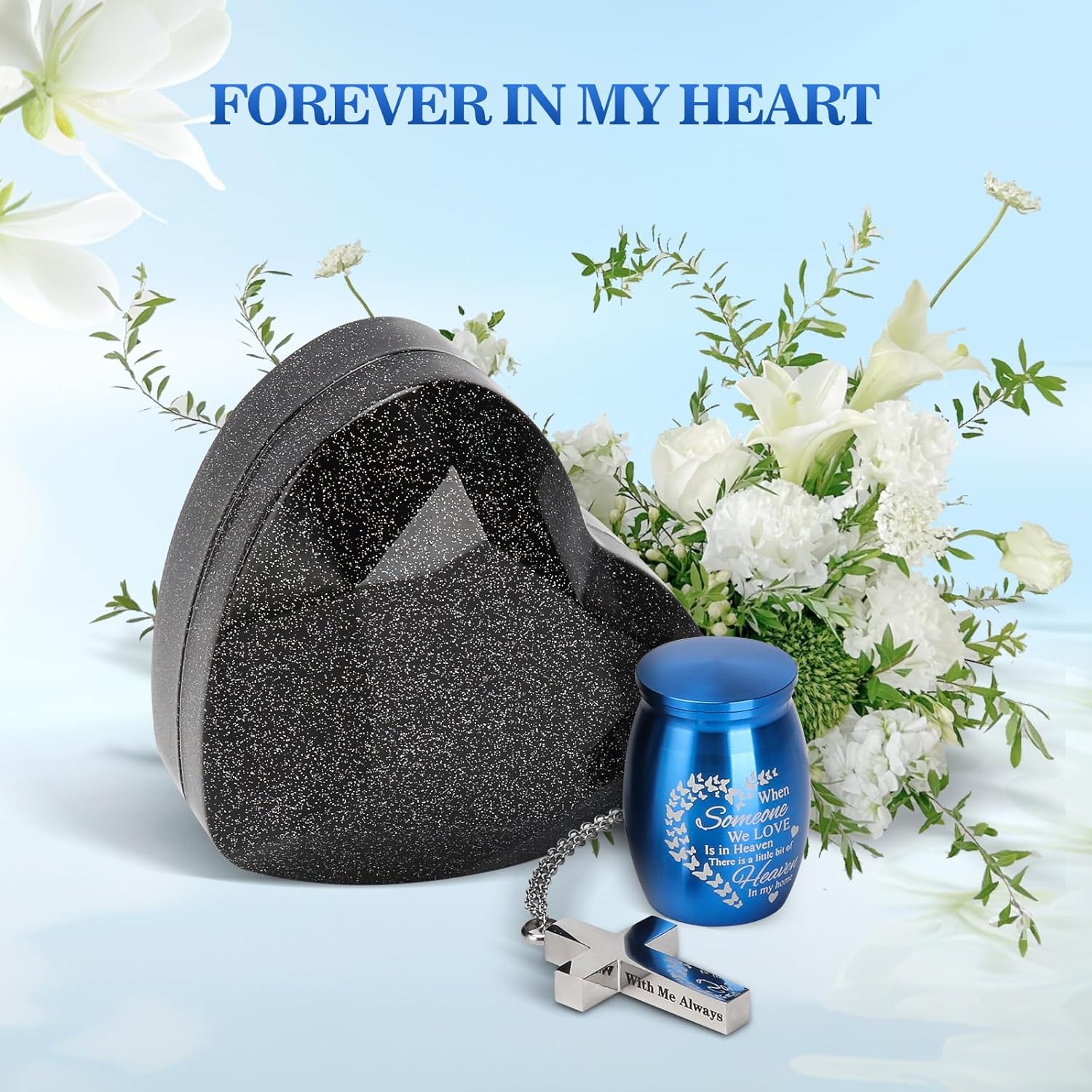 Mini Urns for Human Ashes Keepsake with Heart Box, Urn Necklace and Funnel, Beautiful Memorial Gifts Small Cremation Urns That Holds Ashes of Loved One, Tiny Sharing Urns, Blue - Image 4