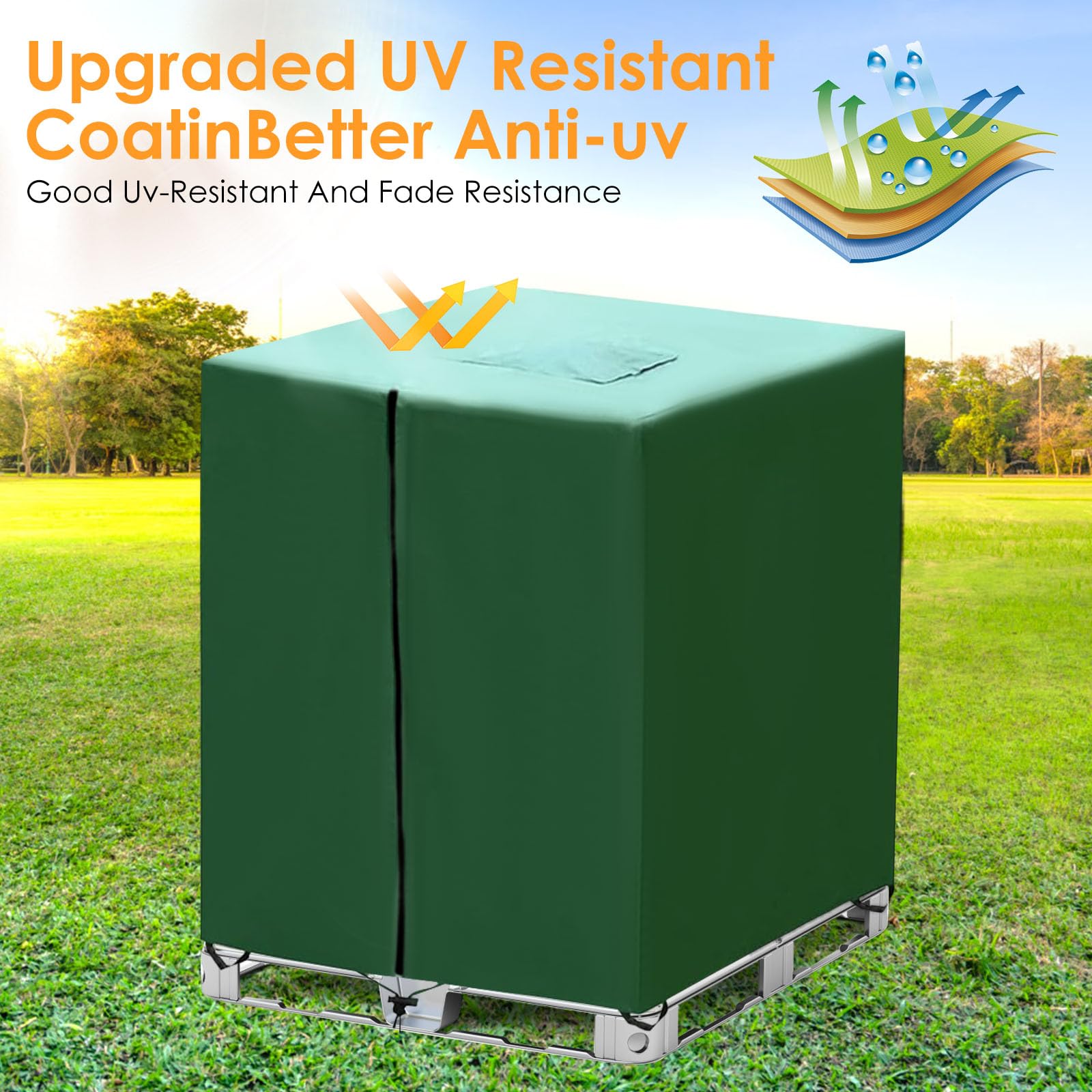 Bache Cuve 1000l, Couvercle de réservoir IBC 1000L, Couvercle de Réservoir IBC avec Fermeture éclair, Bâche Facile à Installer Coupe-Vent et Résistant aux UV pour Réservoir IBC 1000 L (Green)