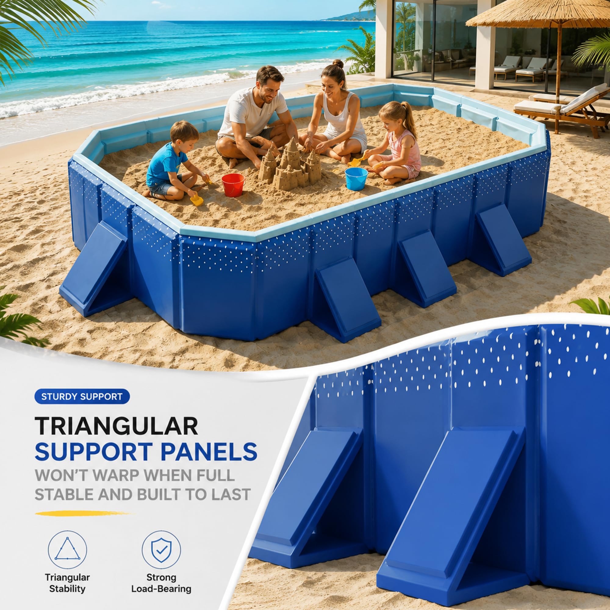 Faltbarer Pool, Nicht Aufblasbares Schwimmbecken Für Kinder & Erwachsene | PVC-Becken, Dreieck-Stützpaneele & Große Abläufe, Garten, Terrasse, Camping(2.1m/6.9ft)