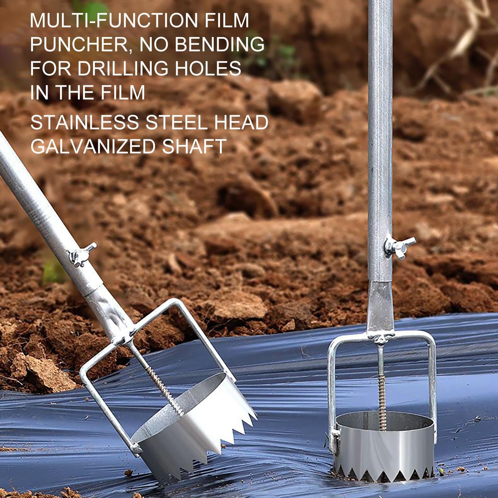 Perforatrice de Film de paillage 10 cm avec poignée rétractable 44-75 cm Outils de creusage de Trous pour, Outils de Jardinage pour pelouse, légumes, Plantation, serres, tête en