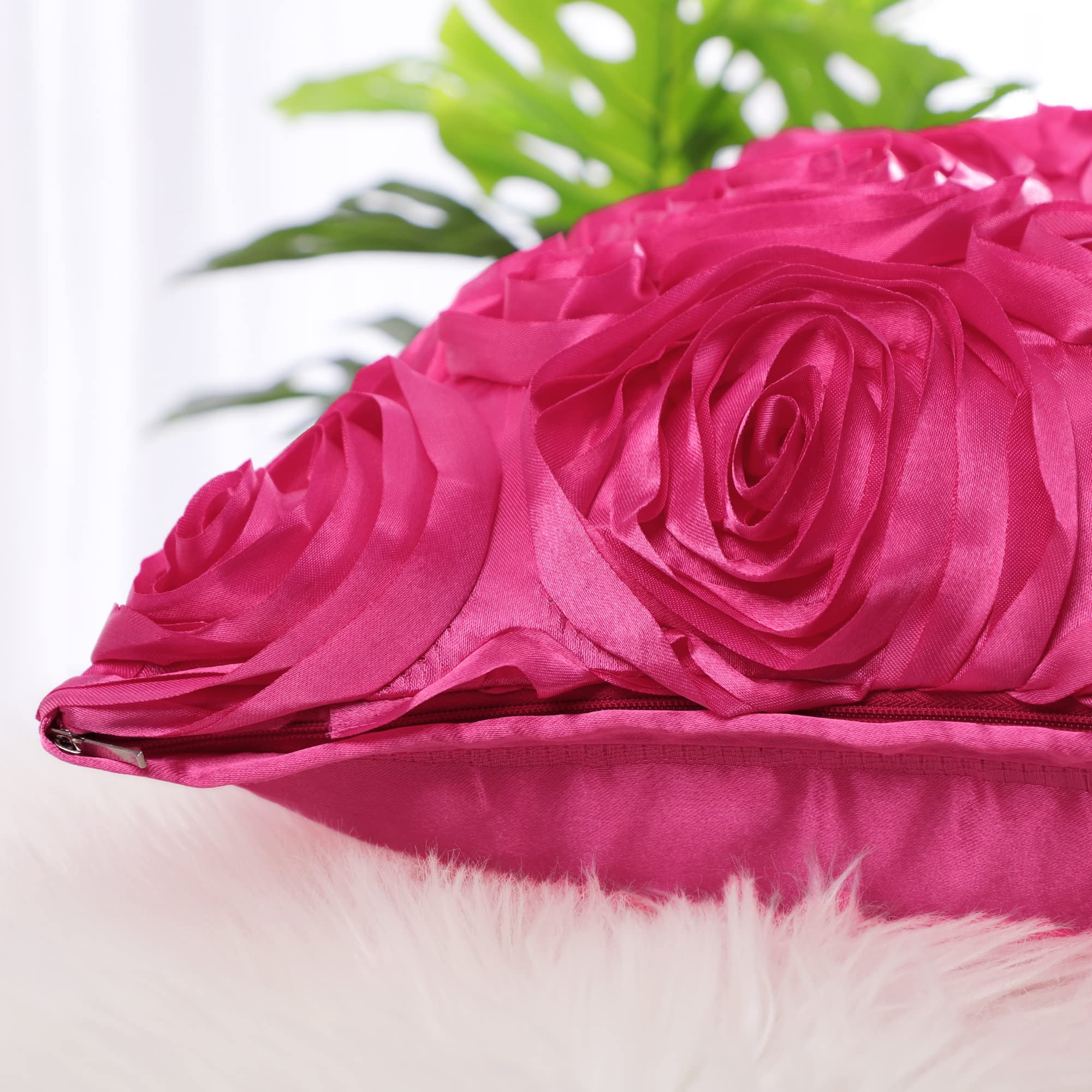 Juego de 2 fundas de almohada con diseño de flores 3D, románticas fundas de cojín decorativas de satén, funda de almohada con rosas estéreas, para cama, sofá, 16 x 16 pulgadas, color 7