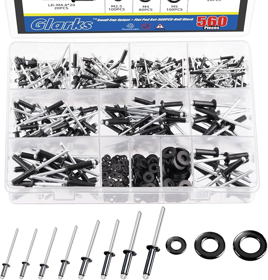 Amazon.com: Glarks 560Pcs Black Blind Rivet Fasteners Kit, 8 Size