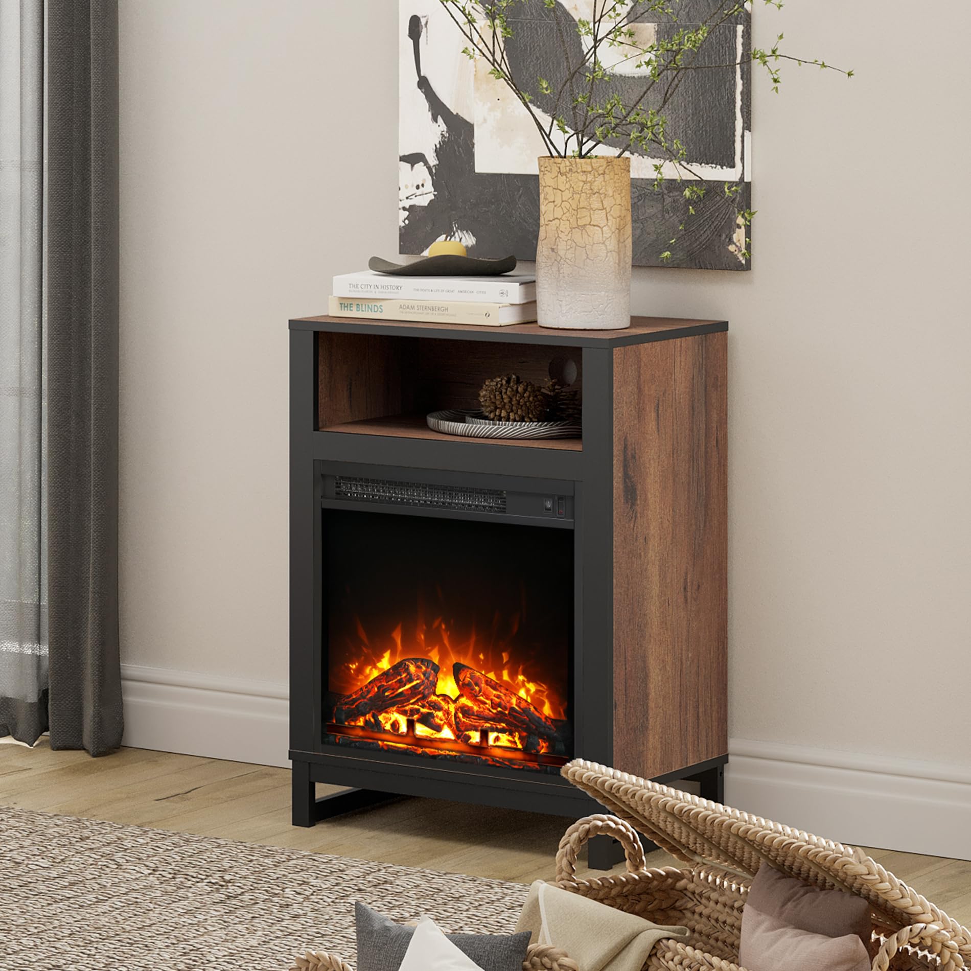 heater8枚セット WAMPAT Electric Fireplace Insert 18'' Freestanding Heater, RV Fire