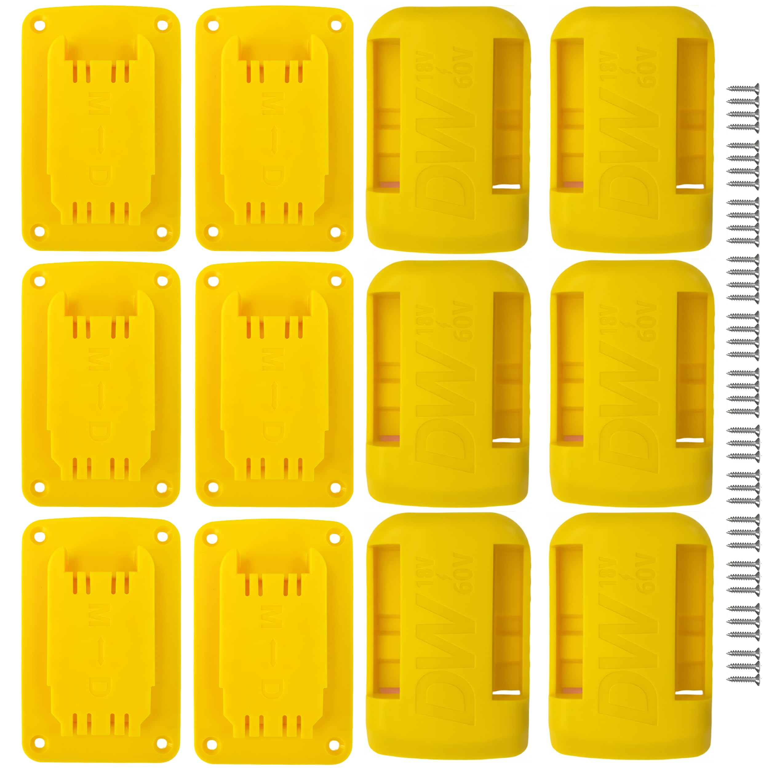 esmusssein 10-Pack Tool & Battery Holders, Wall Mount Tool Holder for DEWALT & Milwaukee 20V/60V Batteries, Heavy-Duty ABS Storage for Drills & Drivers