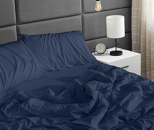 Miniatura 3 de RUVANTI Juego de sábanas tamaño individual color azul marino, sábanas de microfibra cómodas y súper suaves, bolsillo profundo de 15 pulgadas,