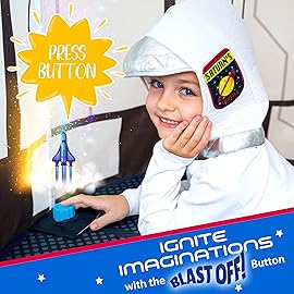 W&O Space Shuttle Explorer Tent with Blast-Off Button, LED Lights & 3 Space Toys - Rocket Ship Play Tent for Kids Ages 3-5