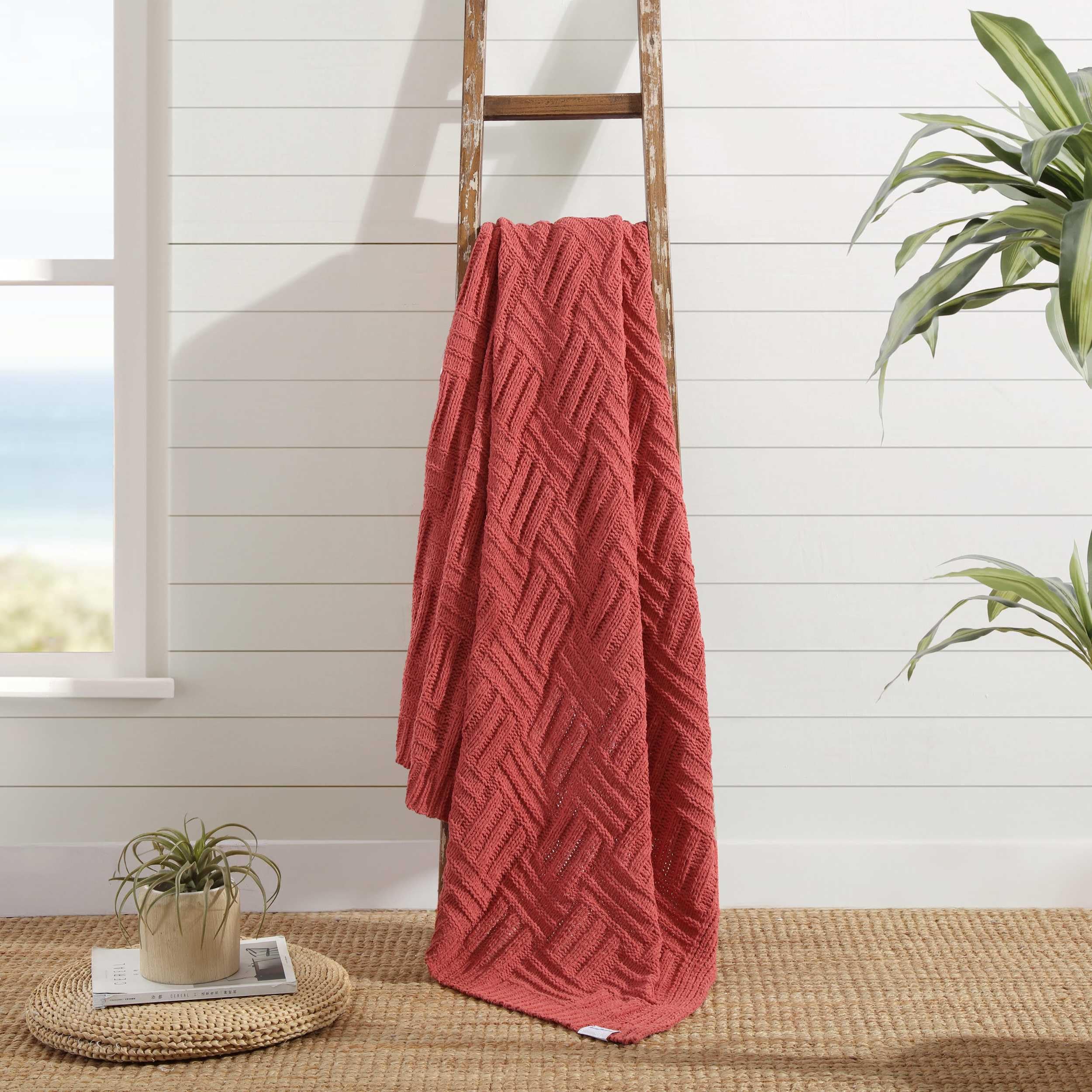 tommy bahama - throw blanket, super soft bedding, ideal for couch & chair (chain basket coral, 50 x 60)