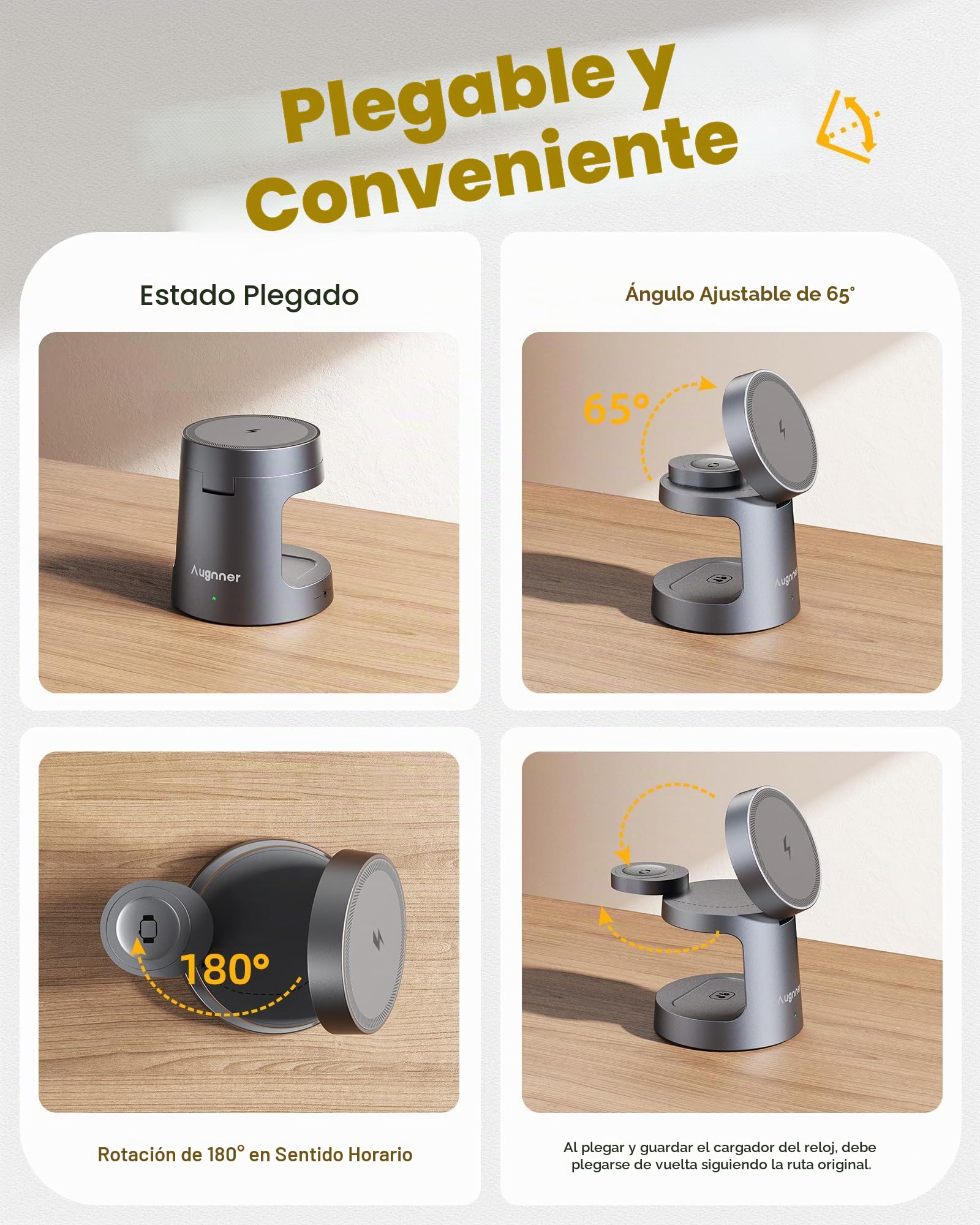 Cargador Inalámbrico Magnético 4 en 1, 15W Cargador portátil Plegable para iPhone 17/16/15/14/13/12, Estación de Carga para Apple Watch Serie y AirPods Pro/2/3/4(20W Adaptador Incluido)