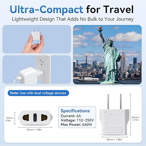 Miniatura 3 de Unidapt  Adaptador de enchufe convertidor de corriente AC de enchufe europeo a enchufe americano