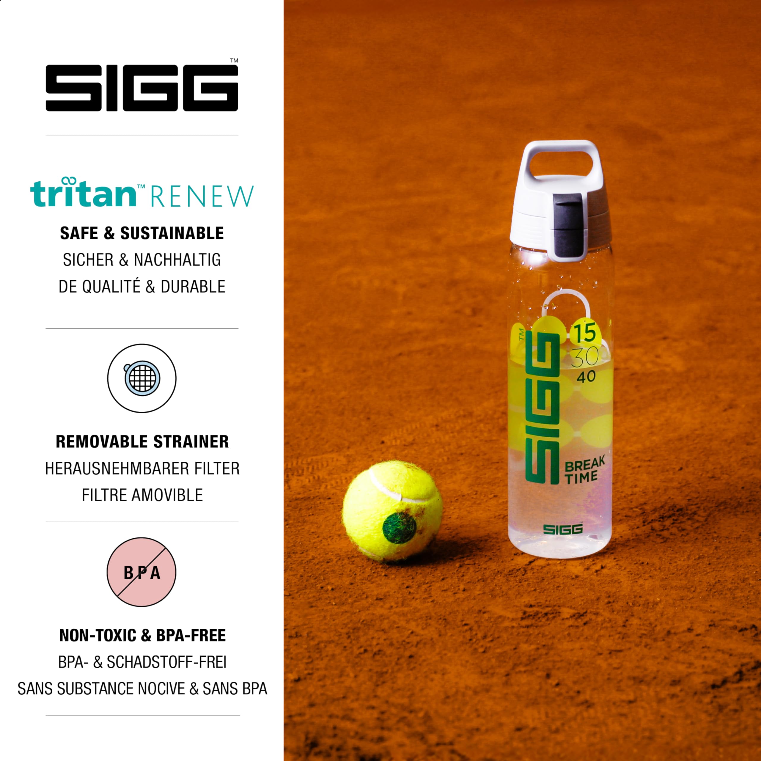 Sigg, Tritan Renew Transparent Water Bottle, Total Clear ONE MyPlanet Tennis, Suitable For Carbonated Beverages - Image 3