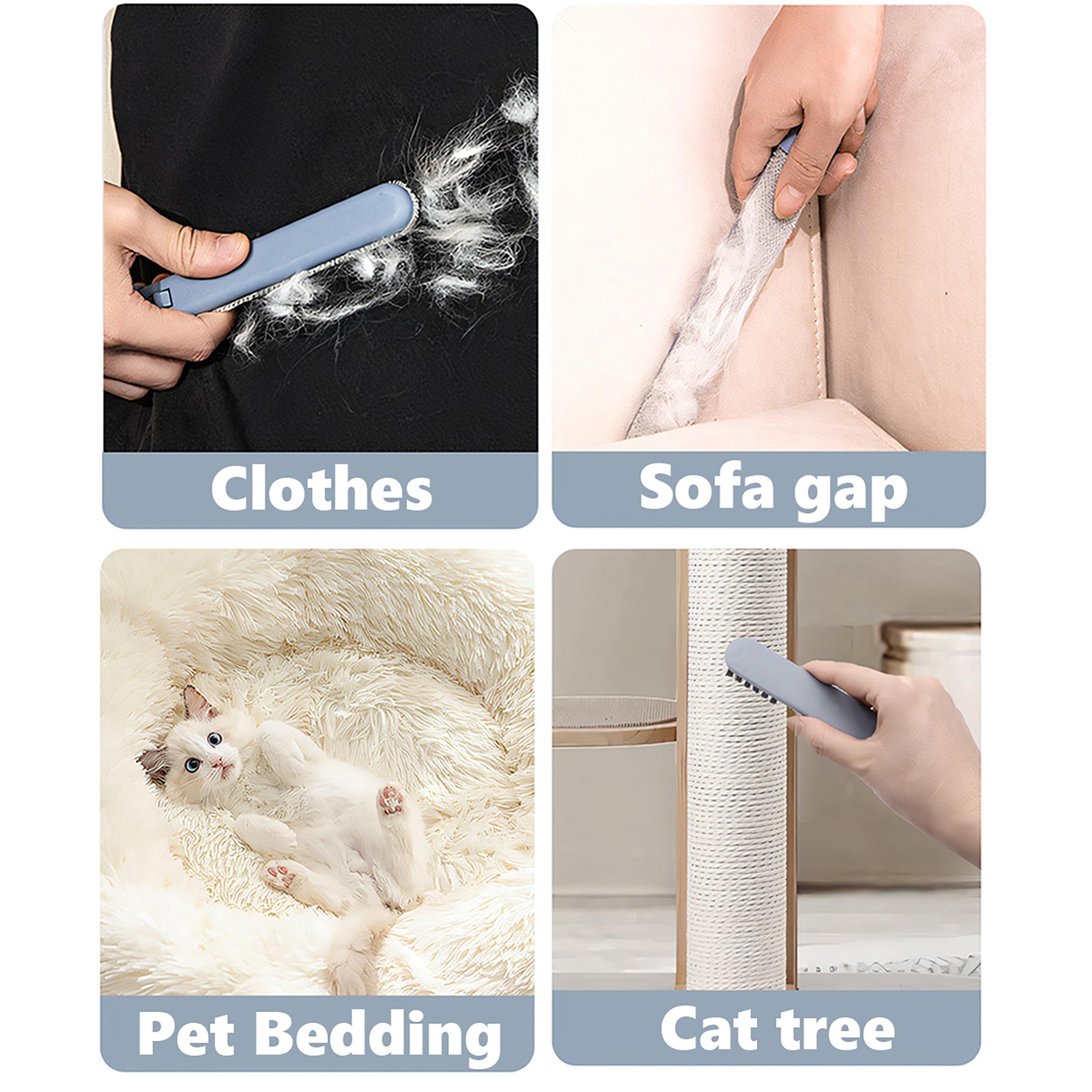 Cepillo para gatos, cepillo removedor de pelusa para pelo de mascotas, mango ajustable, cepillo de pelusa desmontable, duradero y suave en telas, depilación sin esfuerzo para sofá, ropa, mantas,