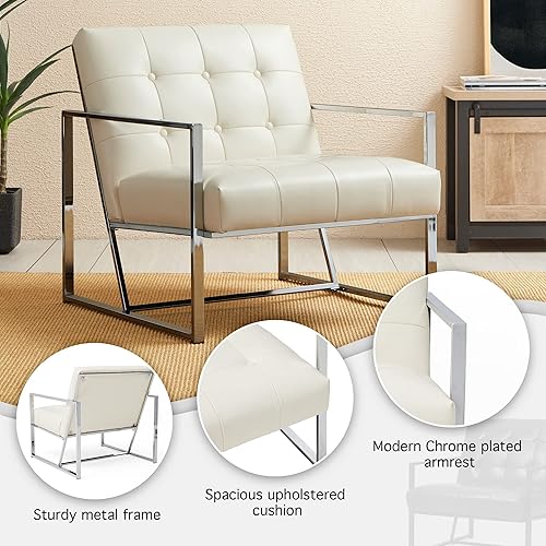 Miniatura 4 de glitzhome Silla decorativa moderna de mediados de siglo, sillas modernas para sala de estar con marco de metal duradero, acolchado de piel