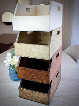 Organizer Ahşap Sandık Kutu 7 (7 inç) Plak İçin Uygun Boyut (Doğal (Boyasız))