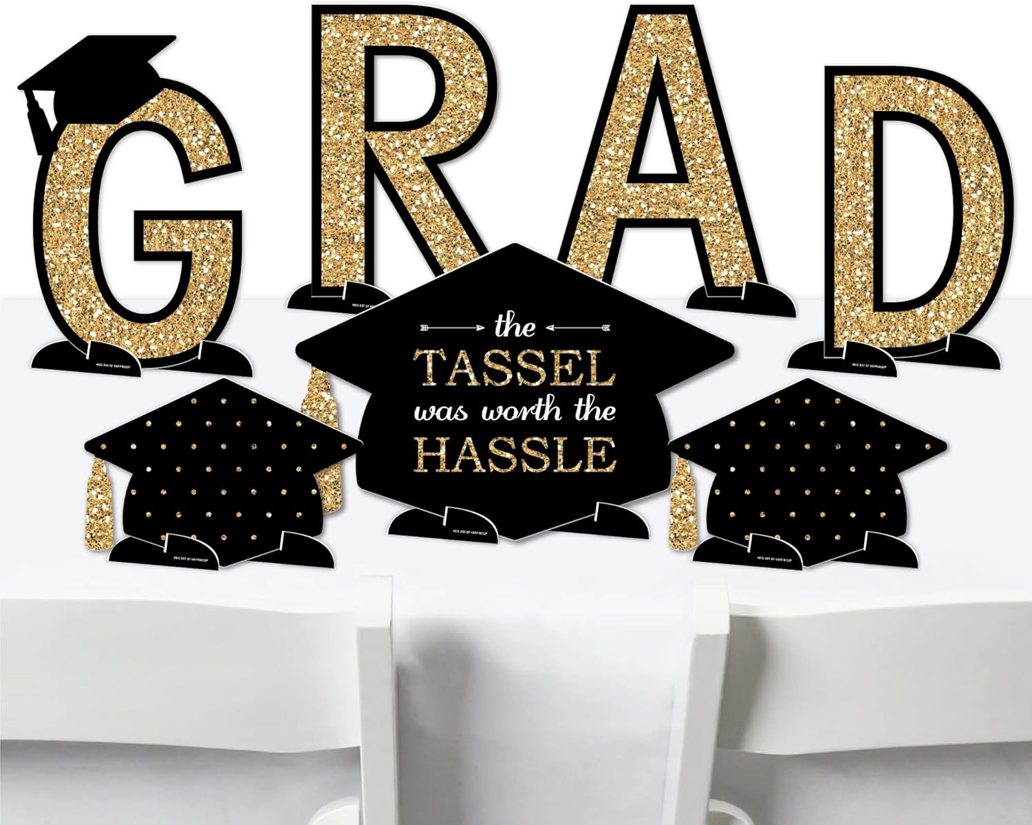 Big Dot of Happiness Gold Graduation Party Centerpiece Table Decorations - Tabletop Standups - 7 Pieces