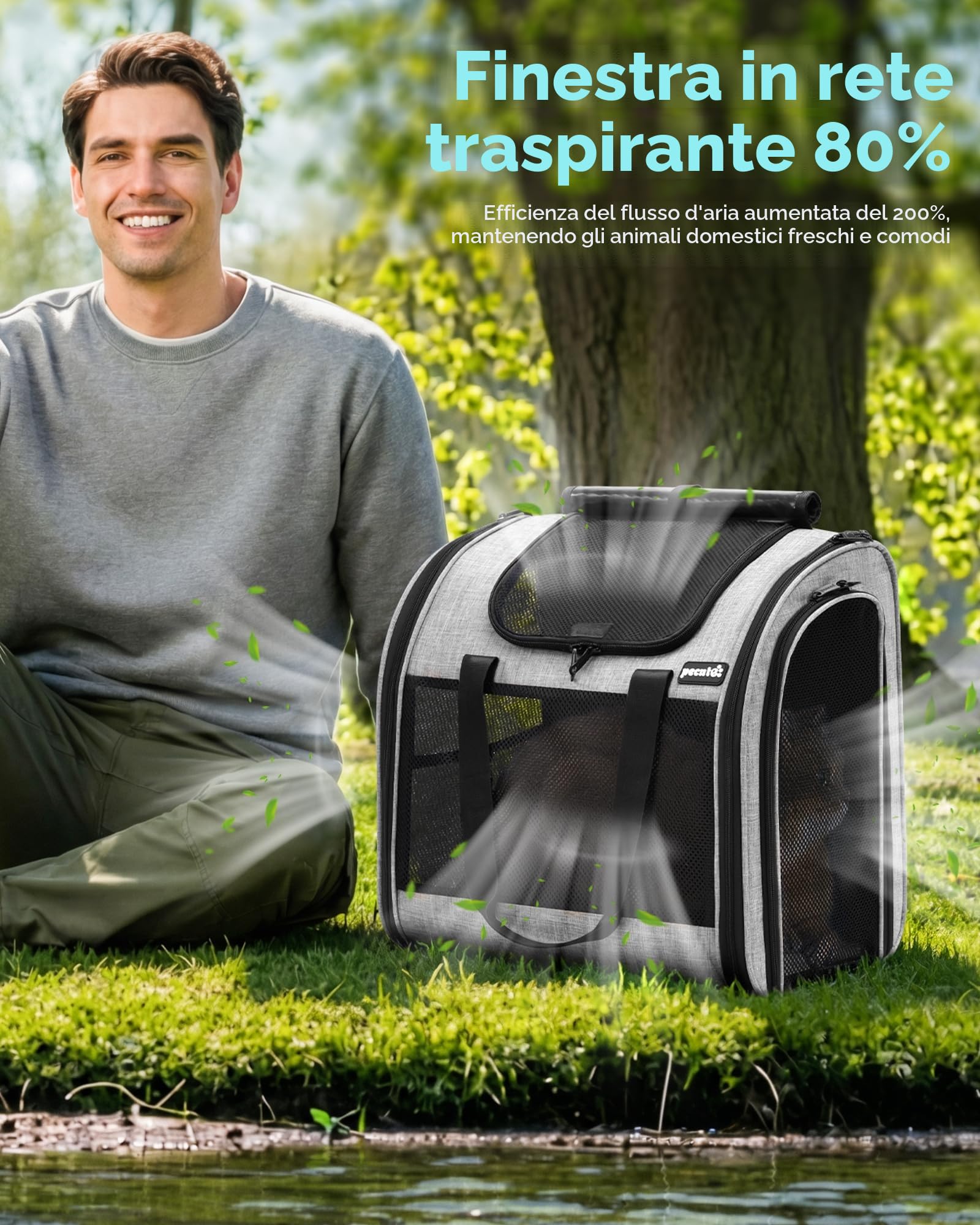 Pecute Zaino per Gatti e Cucciolo, Pieghevole, Design Ventilato, Cinghia di Sicurezza