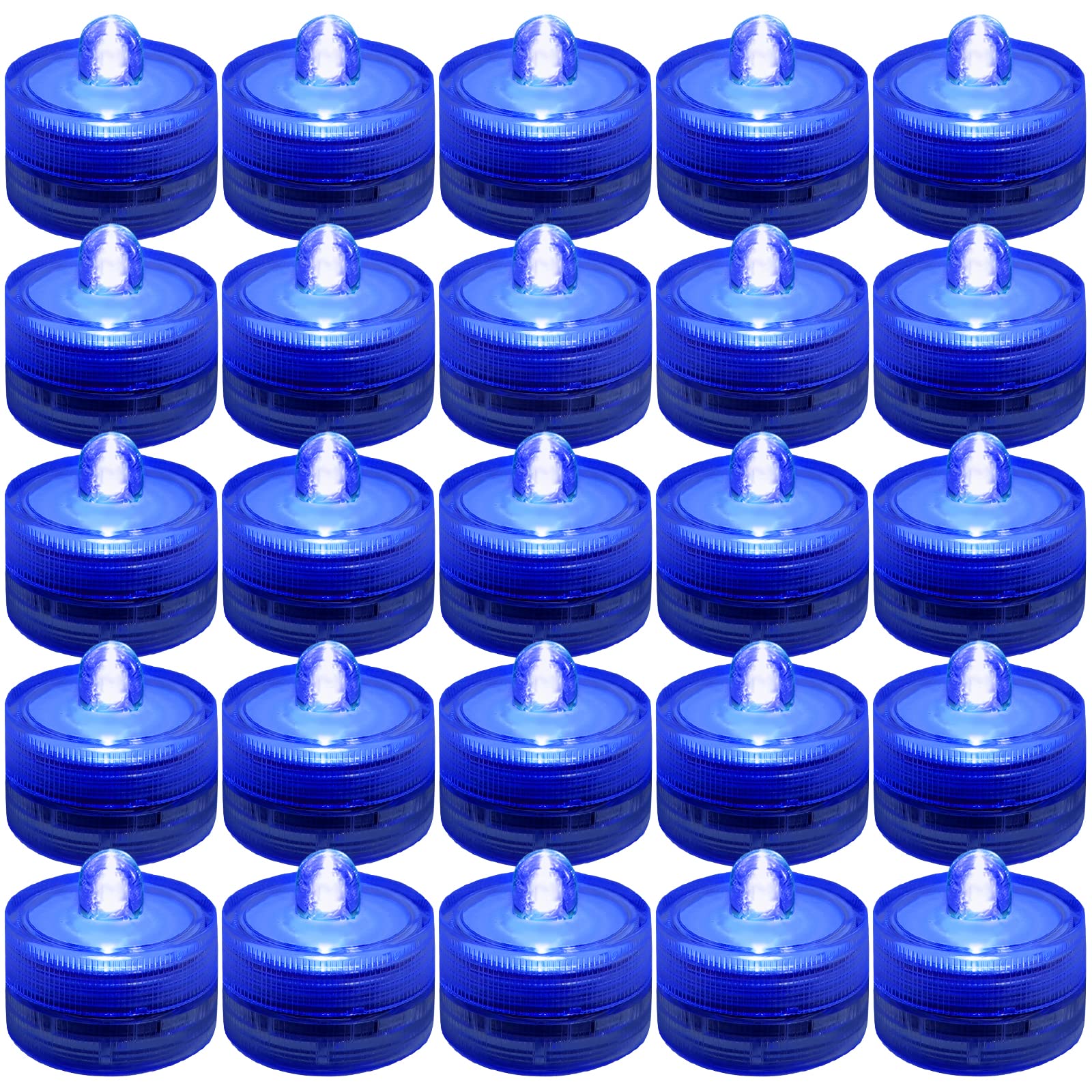 SHYMERY Blue LED Lights - Submersible LED Candles, Waterproof Tea Lights for Pool, Wedding, Party & Fish Tank Decor (24 Pack)