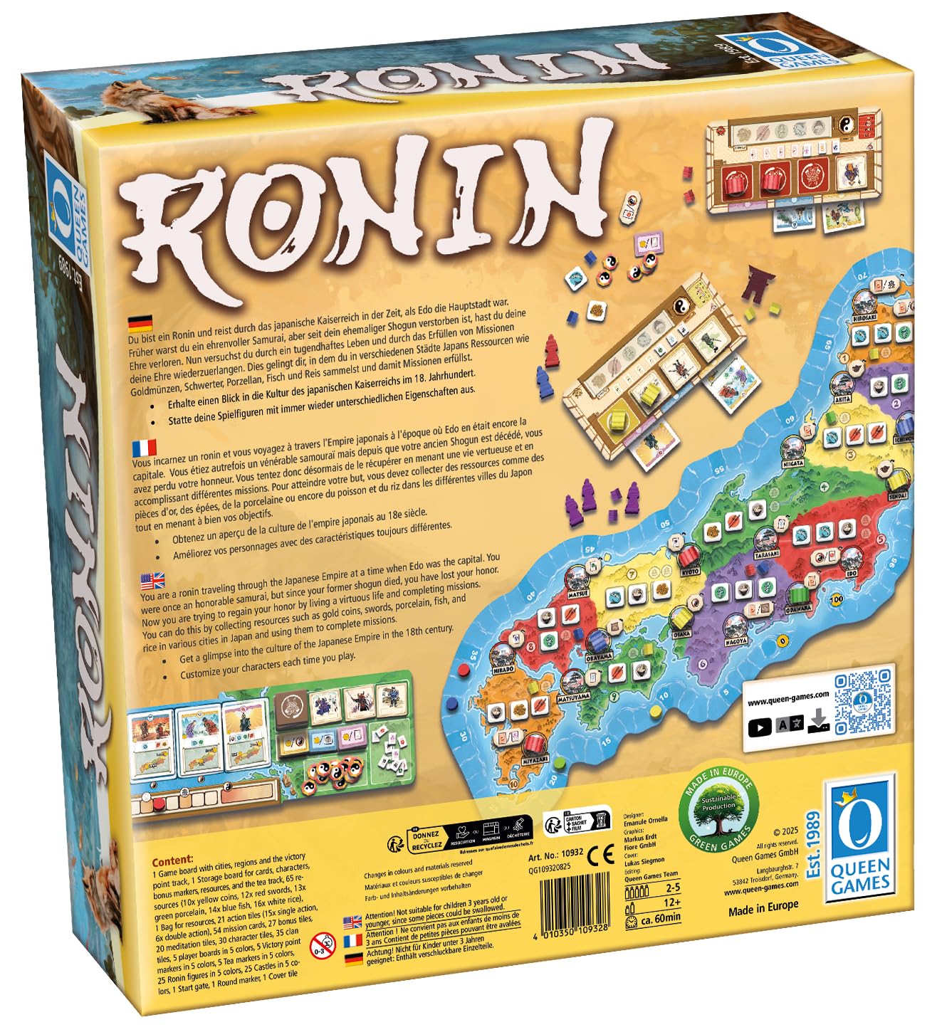 Queen Games - Ronin – taktyczna gra planszowa dla znawców i rodzin – strategiczna kontrola terytorialna w feudalnej Japonii – dla 2-4 graczy, od 10 lat – wysokiej jakości gra towarzyska