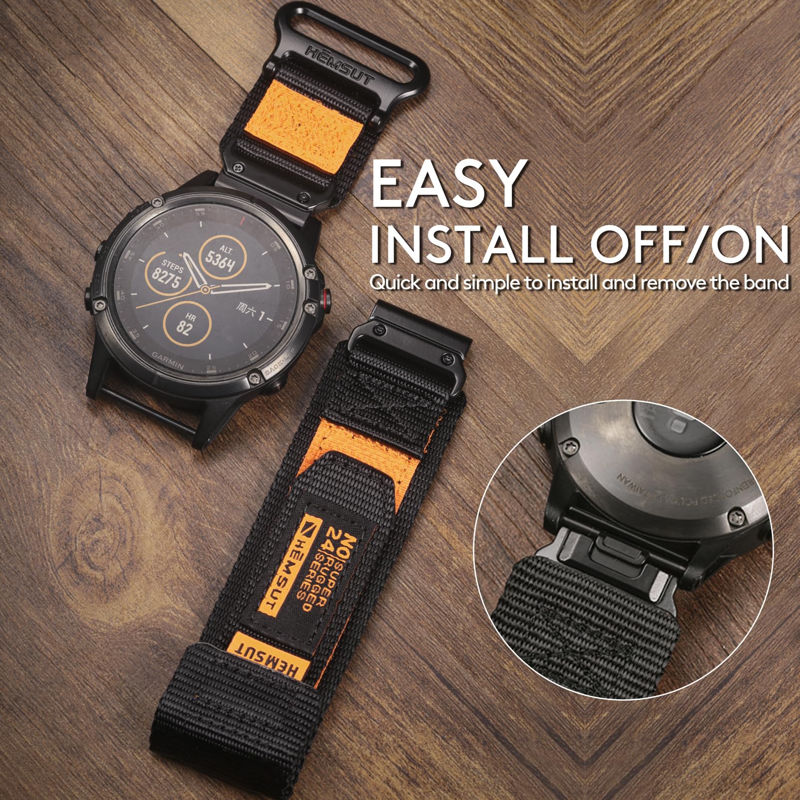 Bracelet militaire 22 mm compatible avec Garmin Fenix 8 47 mm/7/7 Pro/6/6 Pro/5/5 Plus/E 47 mm, MARQ Athlete/Golfer/Driver/Captain/Adventurer/Commander, Instinct 2/Crossover/Tacical/Esports/Tide, D2
