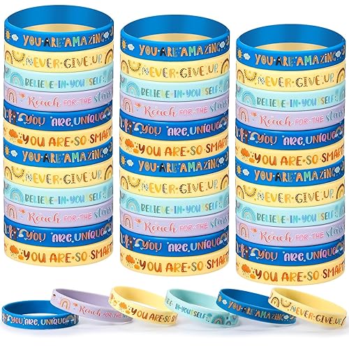 Poen 48 Pcs Motivational Silicone Bracelets Rainbow Inspirational Silicone Boho