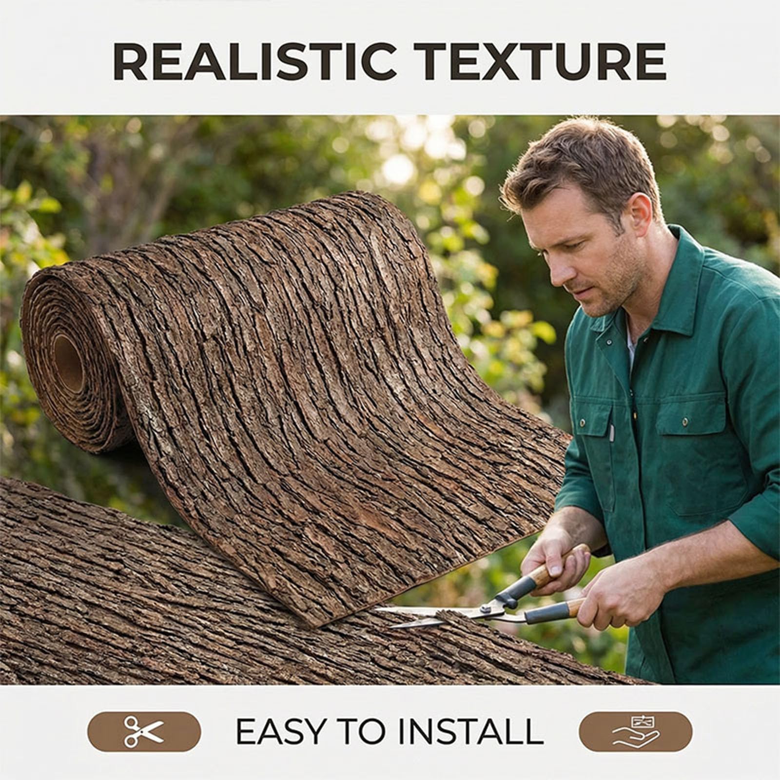 AGARES Rotolo di corteccia di albero artificiale, 100 x 30 cm, realistico, struttura in finto legno, per recinzioni da giardino, fioriere, decorazioni floreali, artigianato fai da te, modellismo e