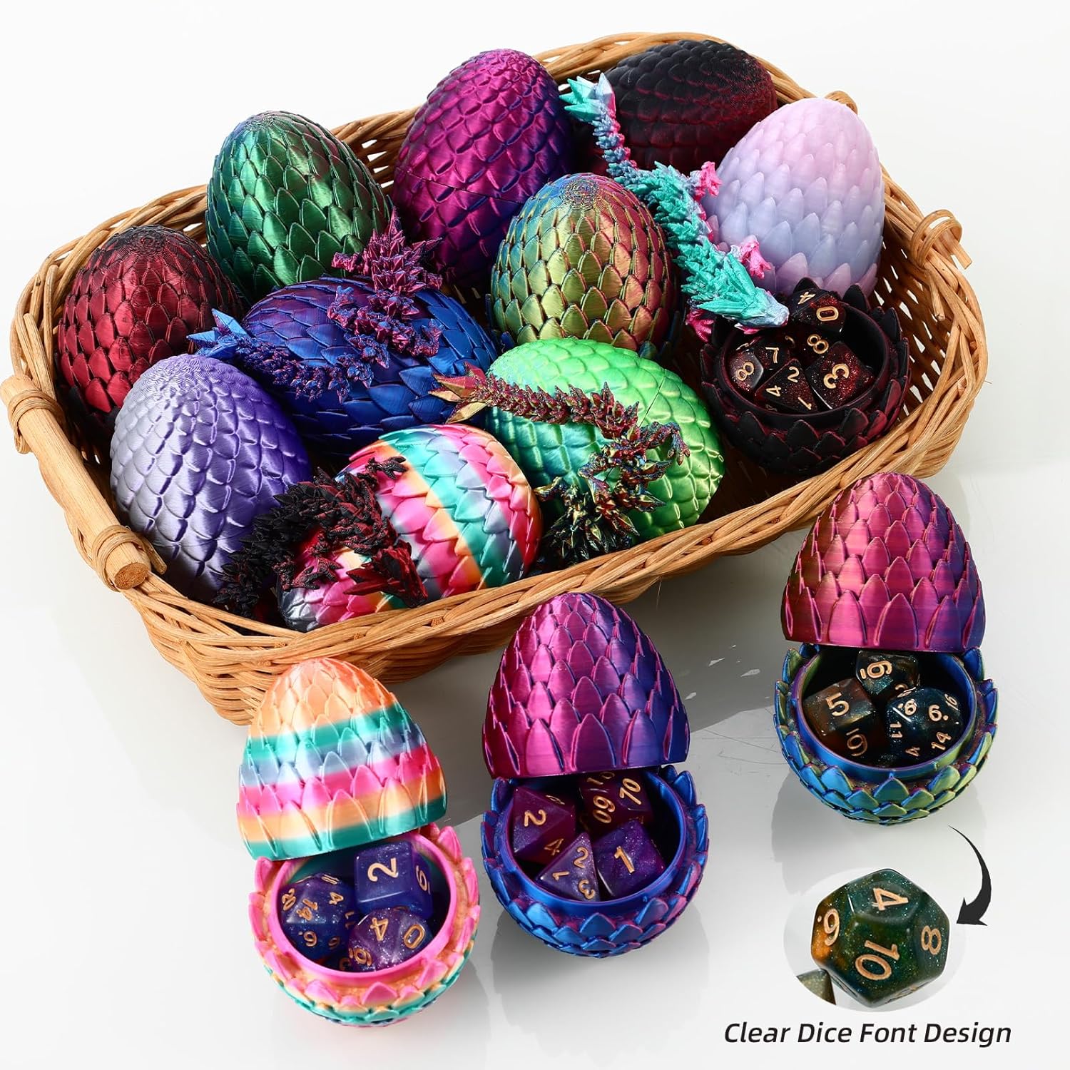 4pcs DND Dice Set (28 Pieces) & 3D Printed Dragon Egg,Polyhedral Dice Set with Gift Box,Fidget Toys,Surprise Dragon Egg for RPG DND MTG Tabletop Game