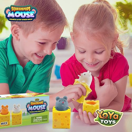 Miniatura 5 de Yoya Toys Squeezepops - Juguete sensorial de ratón en queso para apretar, juguete sensorial para ansiedad con burbujas para aliviar el estrés, queso