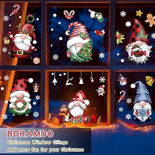 Miniatura 14 de BORAMDO 14 hojas de calcomanías de copo de nieve de muñeco de nieve, decoraciones de ventana extraíbles de Navidad para ventanas de vidrio